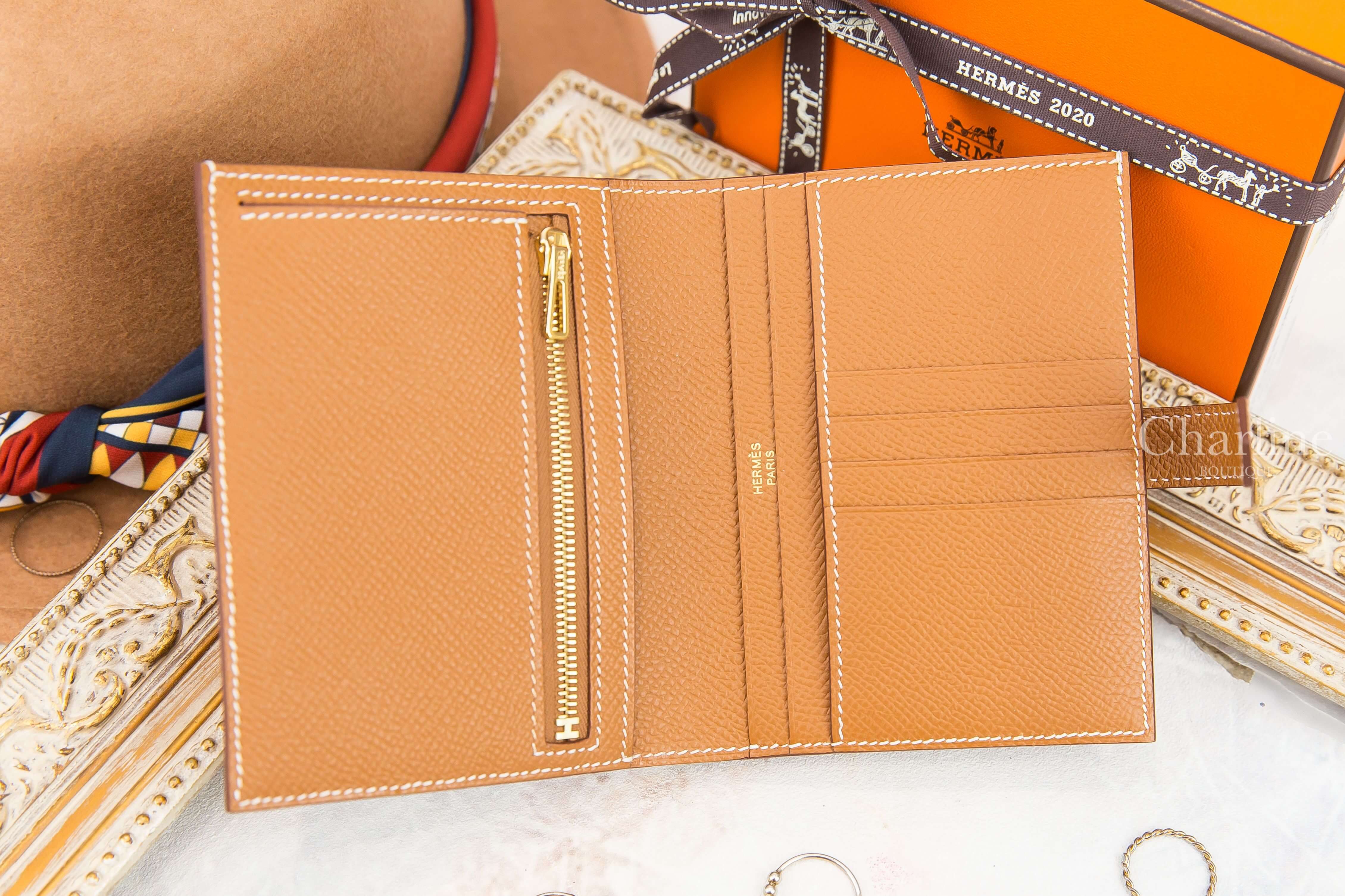 Hermès Bearn Compact Wallet 37 Gold Epsom Z刻焦糖色金釦短夾-Charline Boutique 精品代購