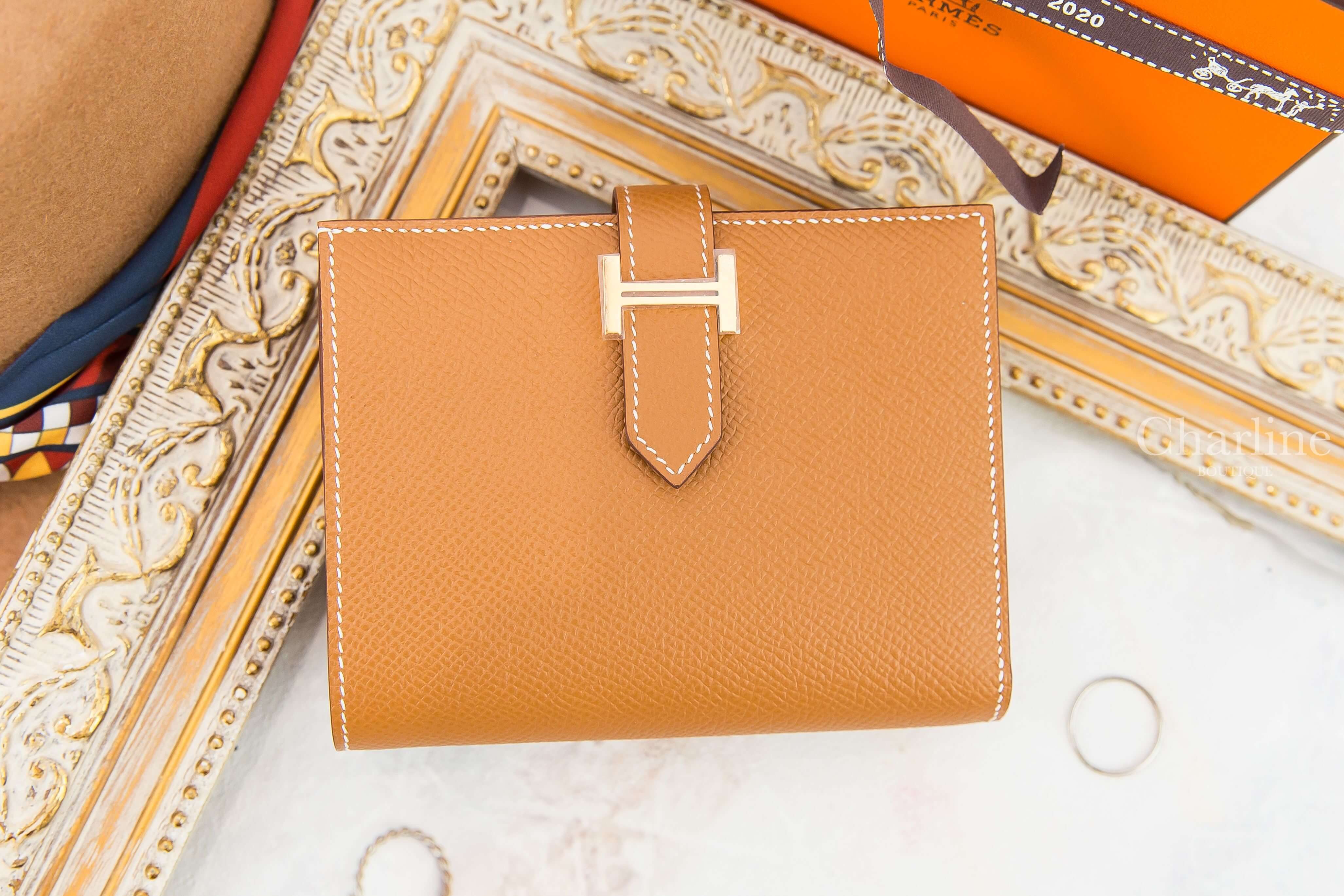 Hermès Bearn Compact Wallet 37 Gold Epsom Z刻焦糖色金釦短夾-Charline Boutique 精品代購