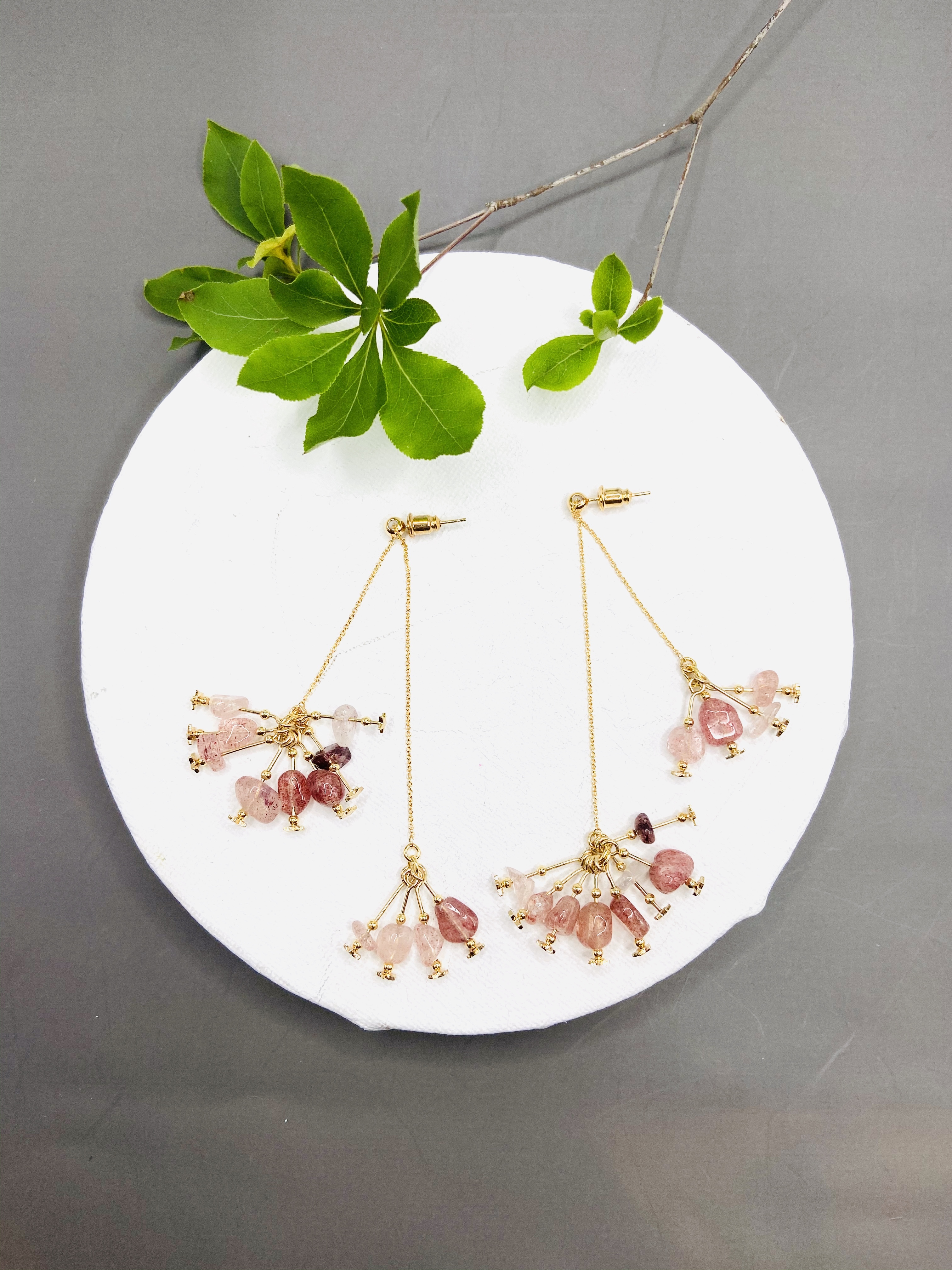 COLE COOL高氣質天然草莓晶可調長度耳環耳夾