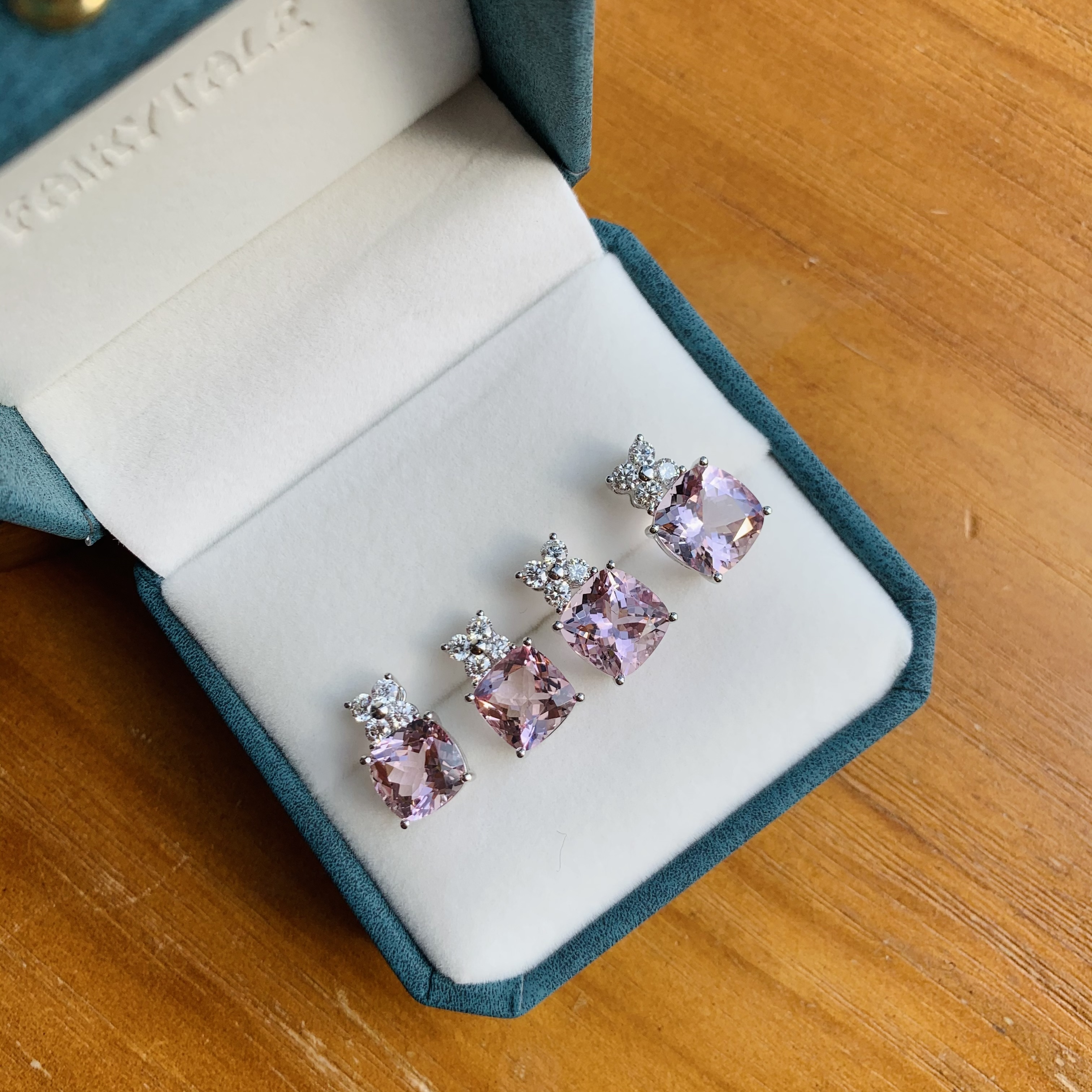 18K金粉摩根石鑽石吊墜 - 枕形切割