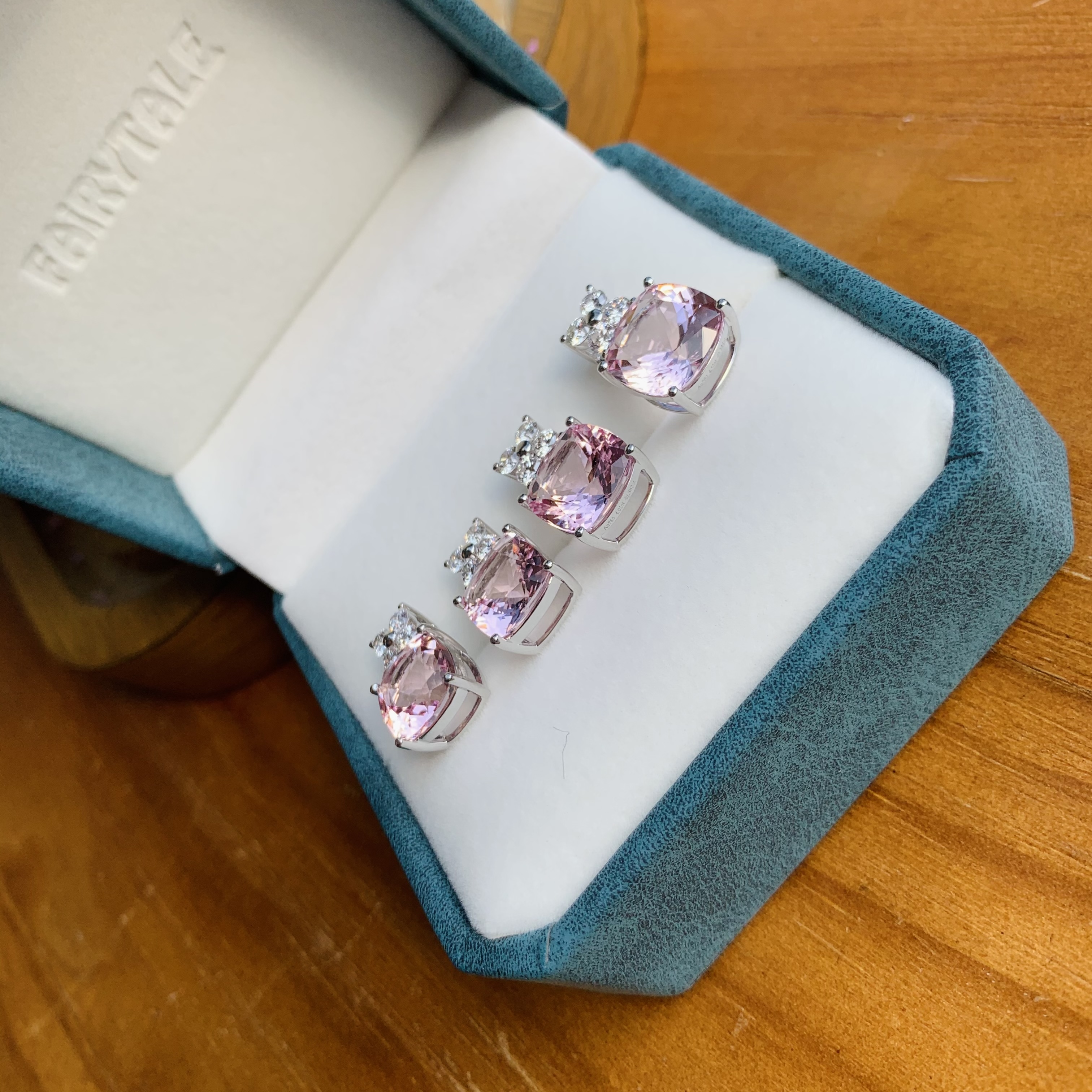 18K金粉摩根石鑽石吊墜 - 枕形切割