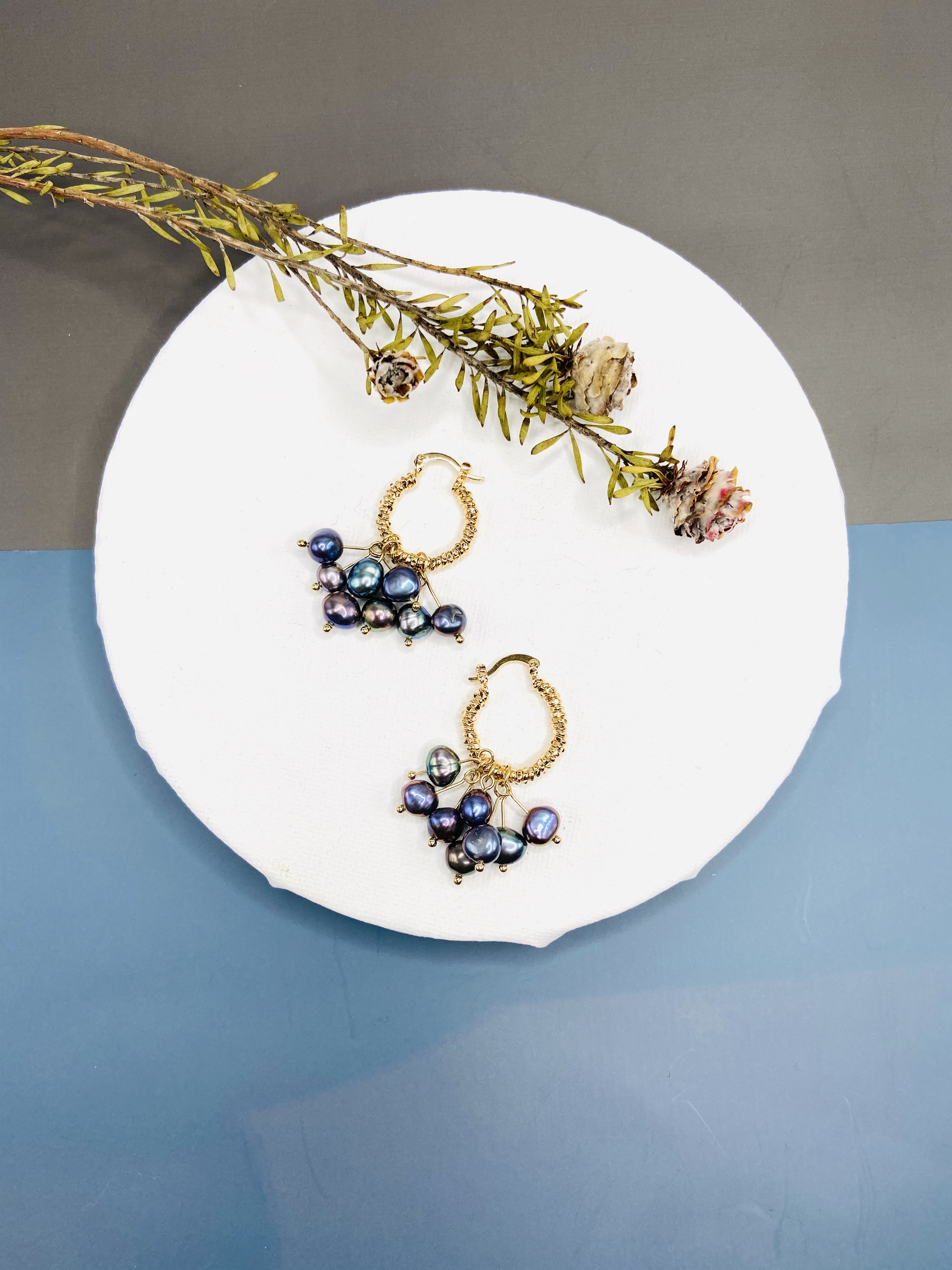 COLE COOL天然淡水珍珠14KGF耳環 不規則珍珠 淺金色高質感耳圈