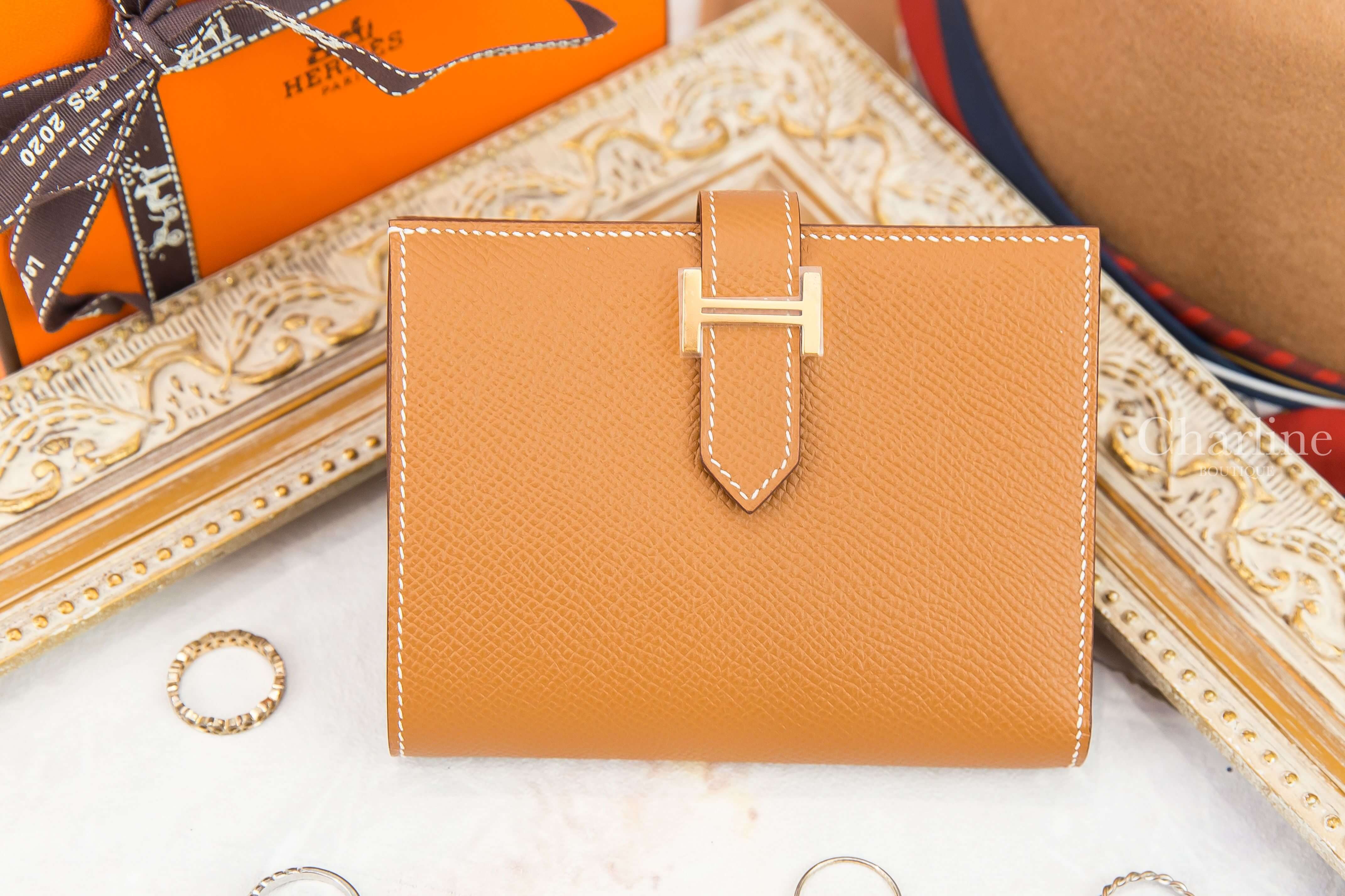 Hermès Bearn Compact Wallet 37 Gold Epsom Z刻焦糖色金釦短夾-Charline Boutique 精品代購