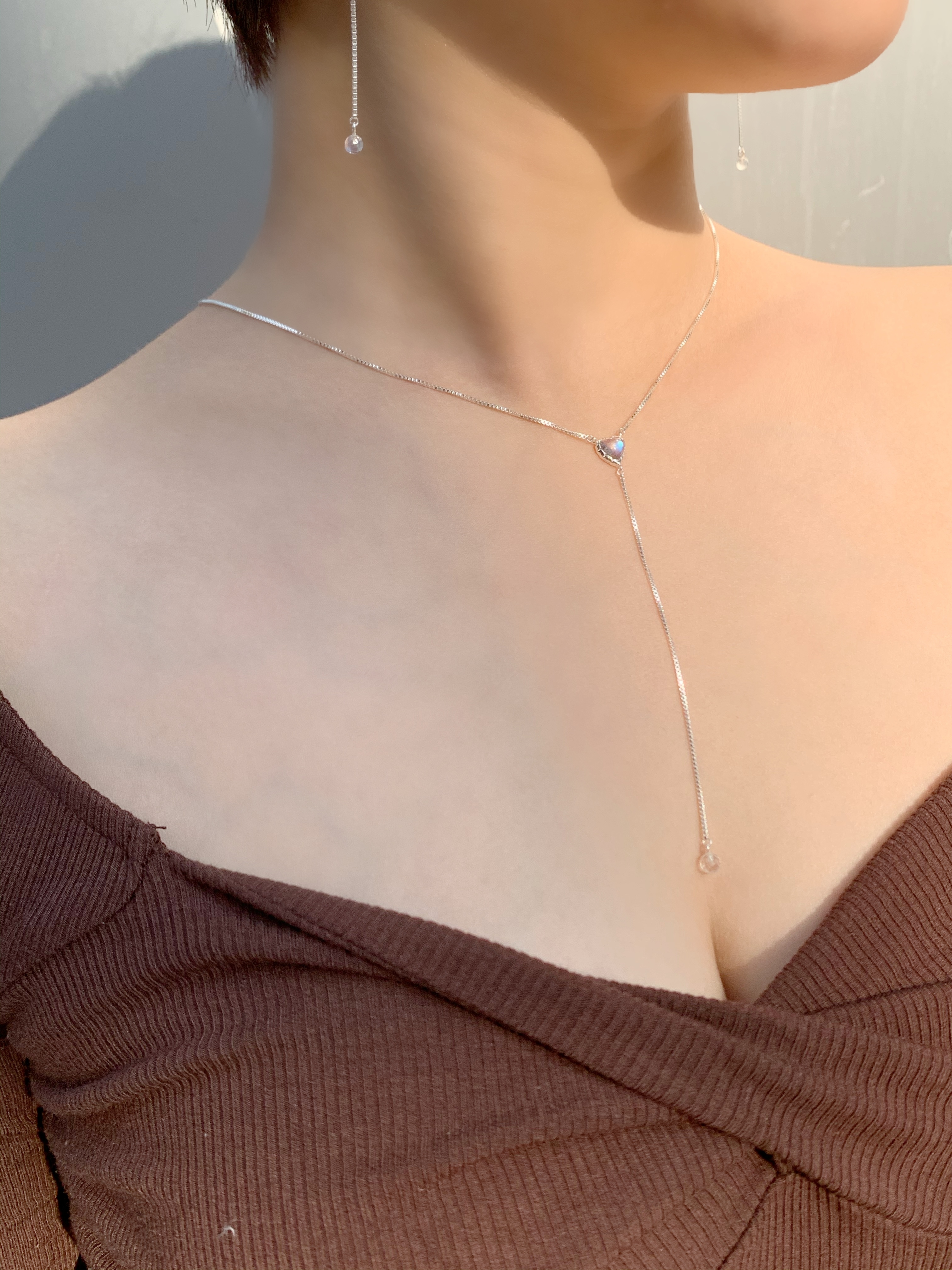 簡約QQHeart拉長石細滑奶溝鏈