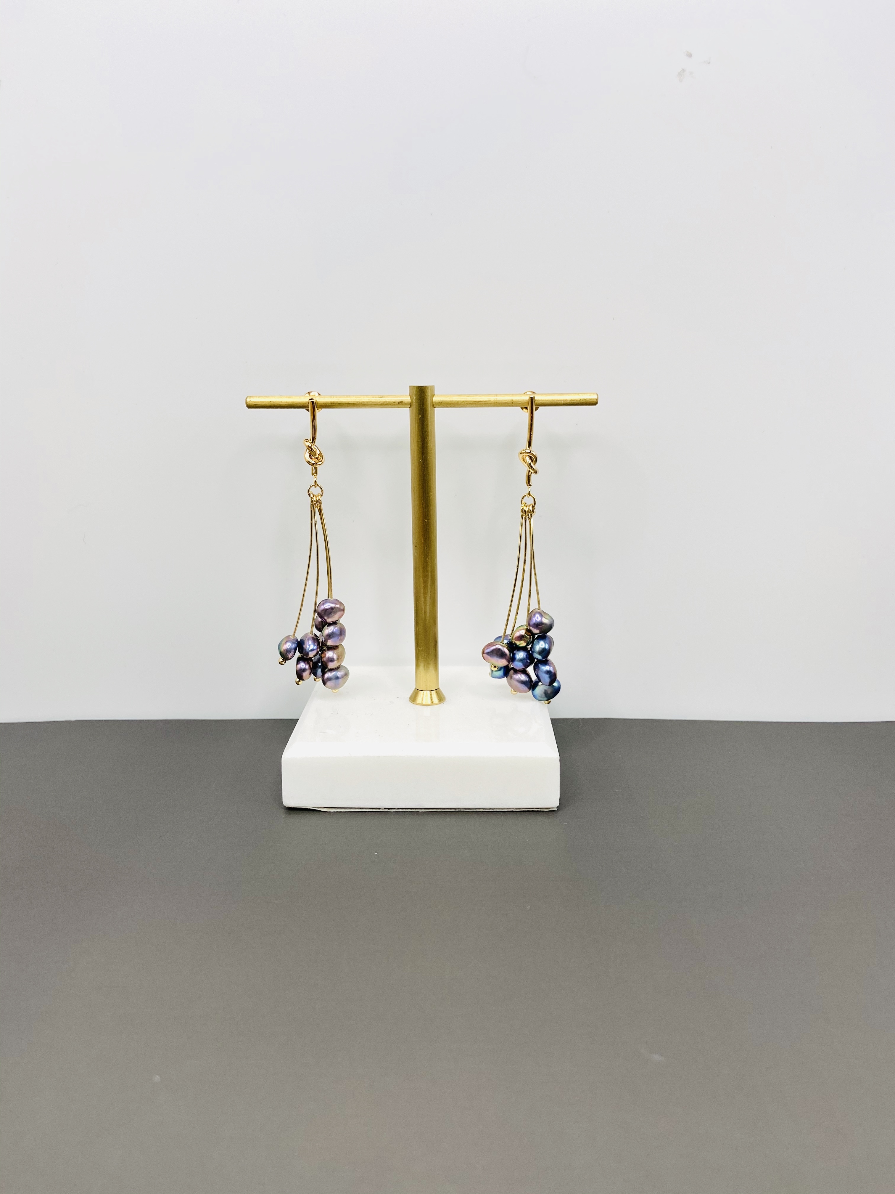 COLE COOL天然淡水珍珠14KGF扭結耳環 不規則珍珠