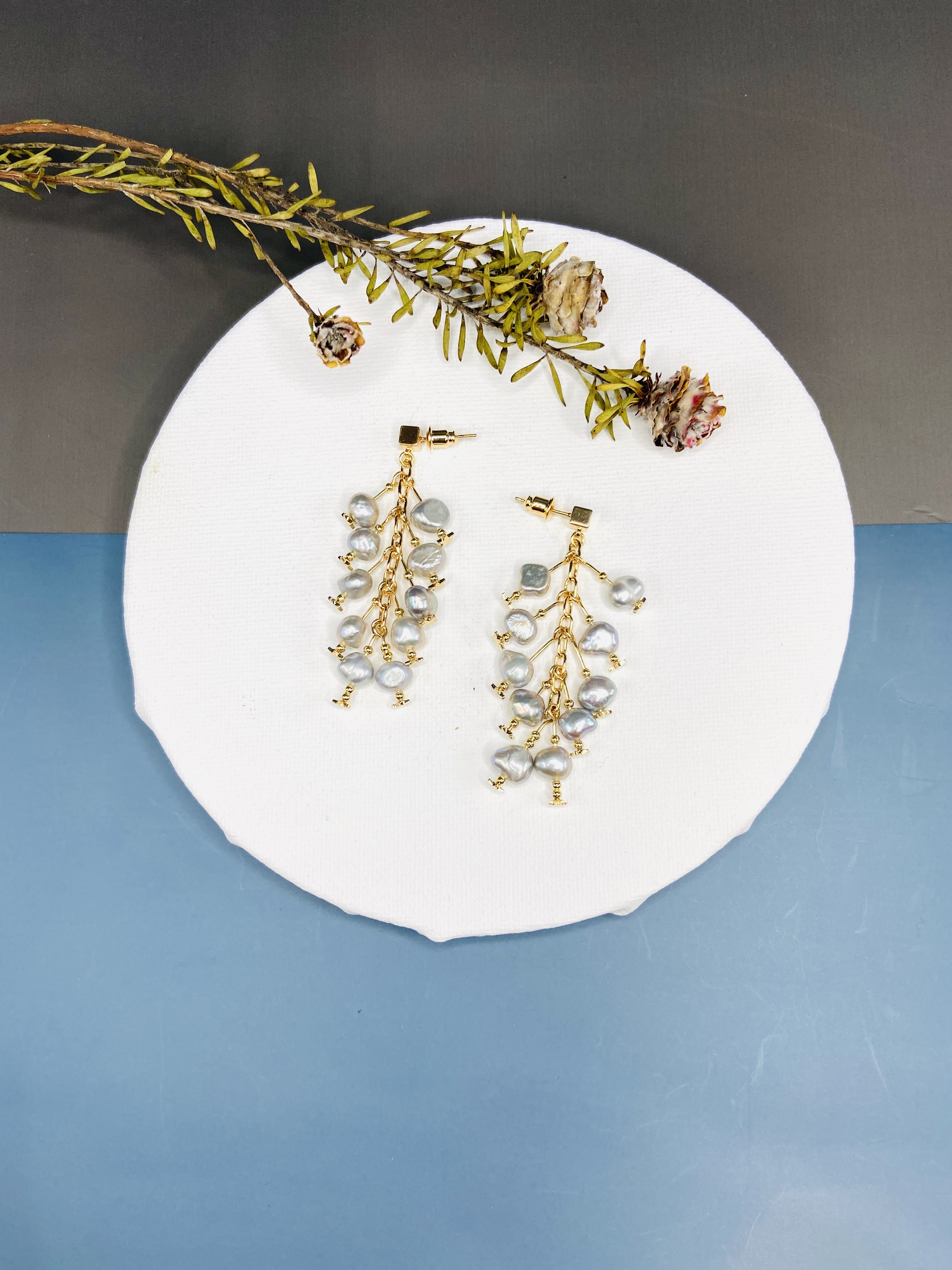 COLE COOL天然淡水珍珠14KGF耳環 不規則珍珠