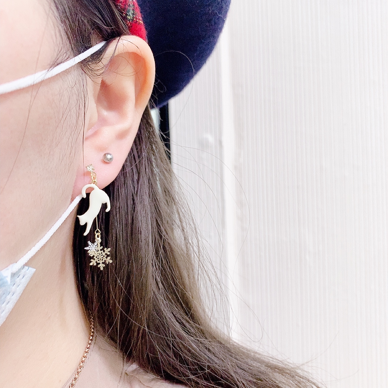 [日本制] 貓咪與雪花耳環(防敏感)