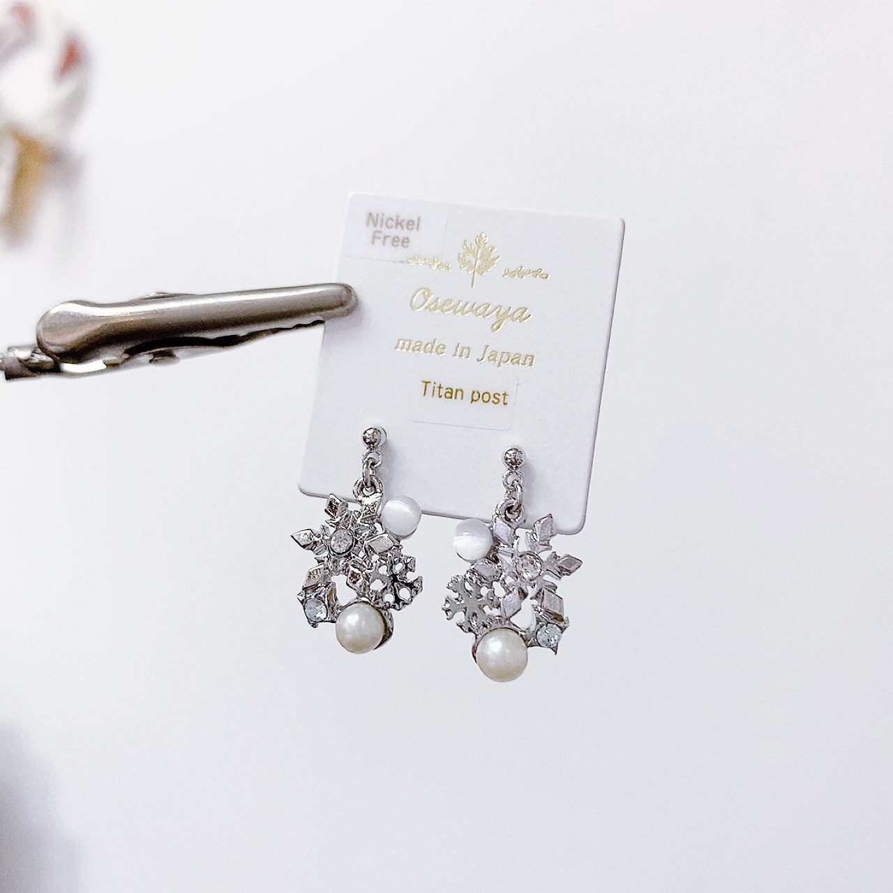 [日本制] 雪花珍珠耳環 (防敏感)