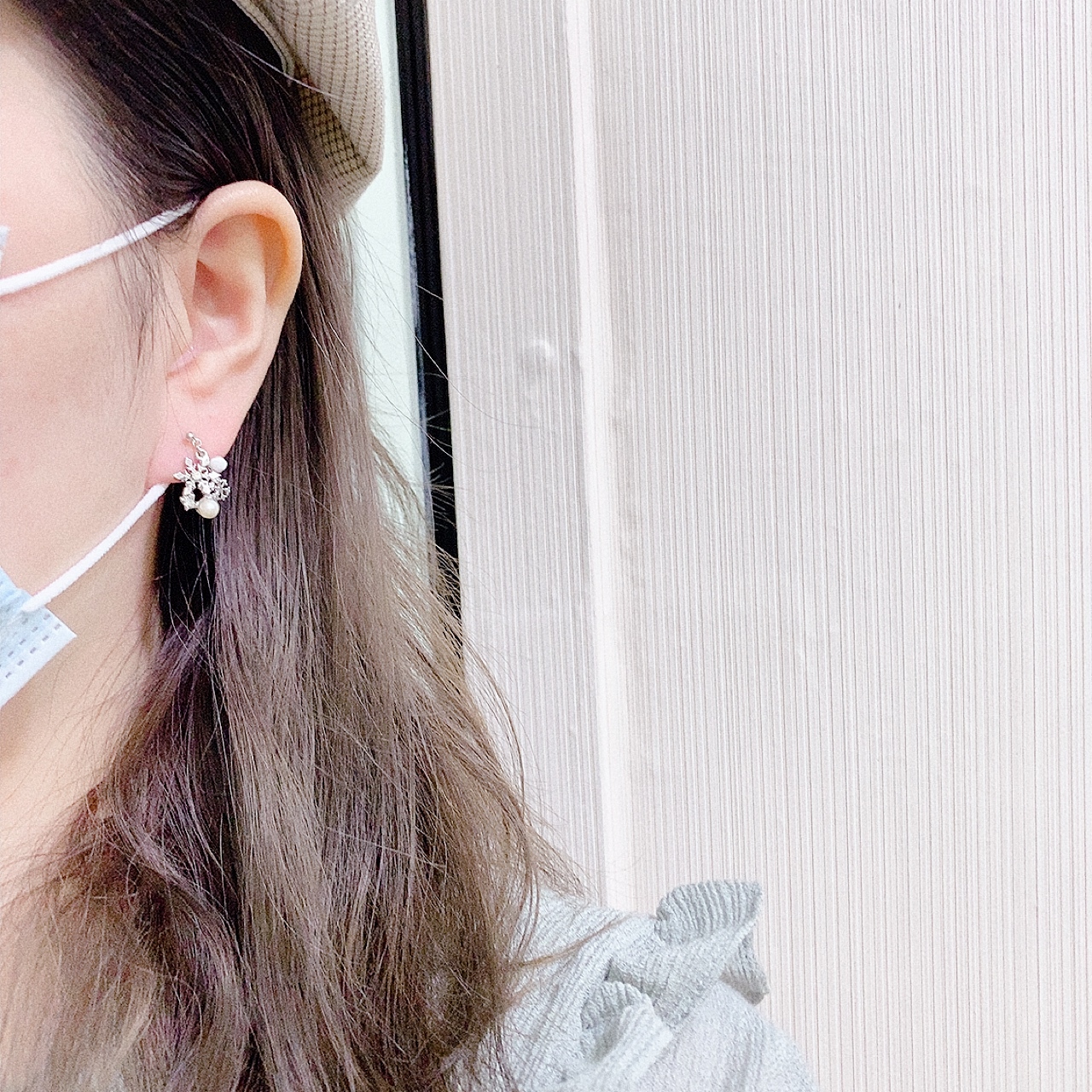 [日本制] 雪花珍珠耳環 (防敏感)