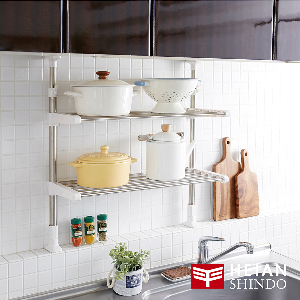 【日本 平安伸銅】不銹鋼直撐式雙層廚房層架-TOS9