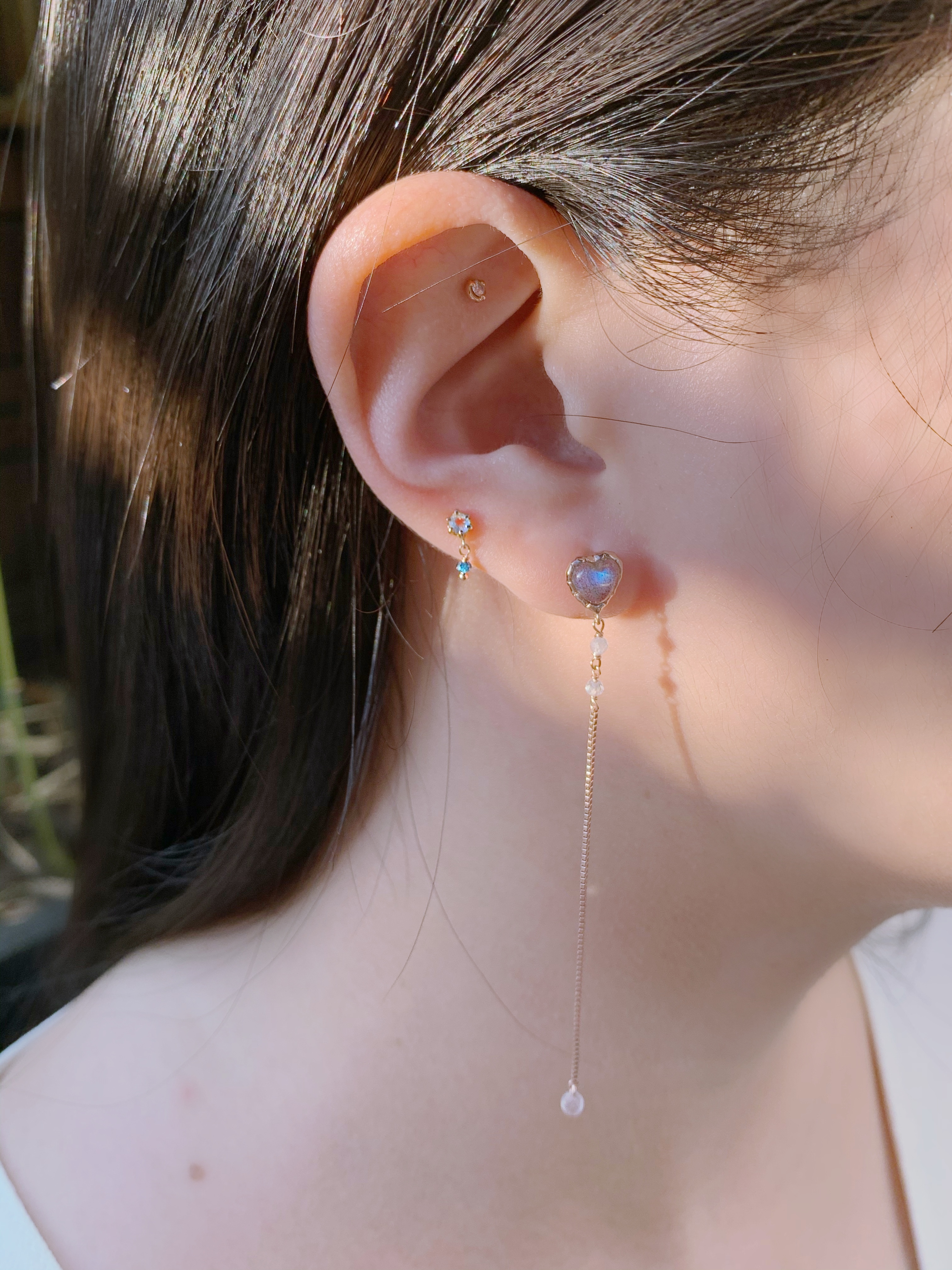 簡約QQHeart拉長石細滑耳鏈