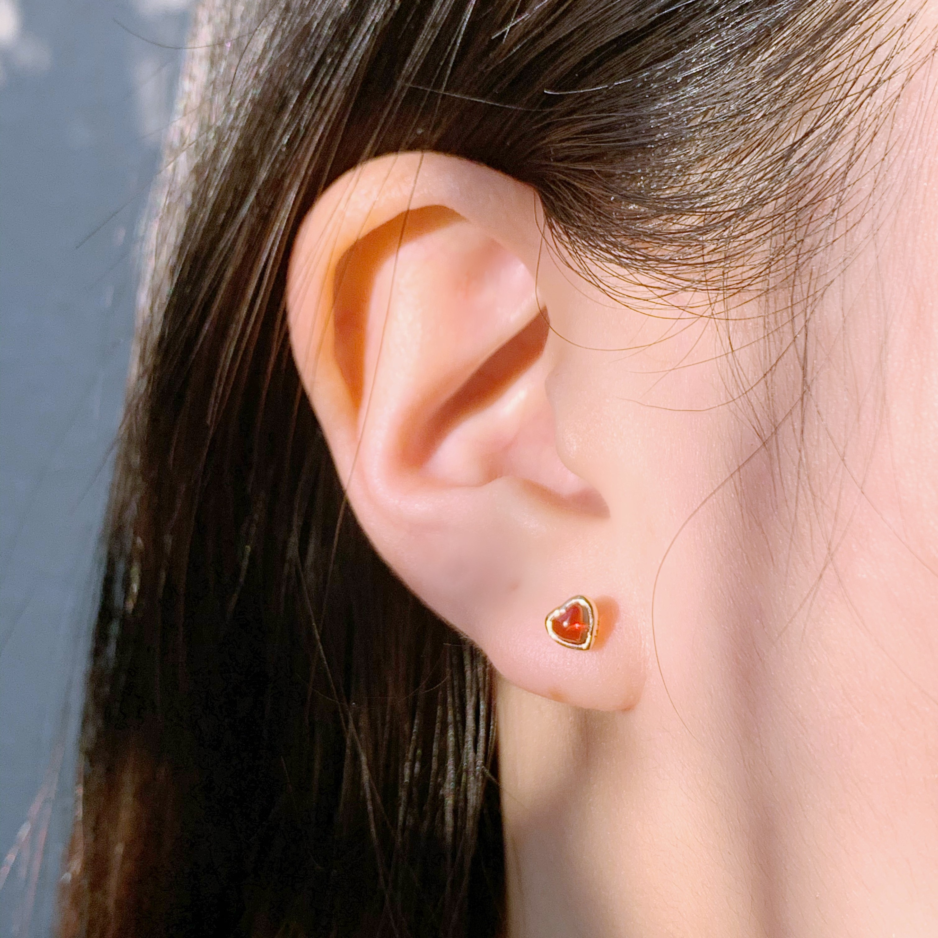 14K QQheart石榴石轉珠耳環