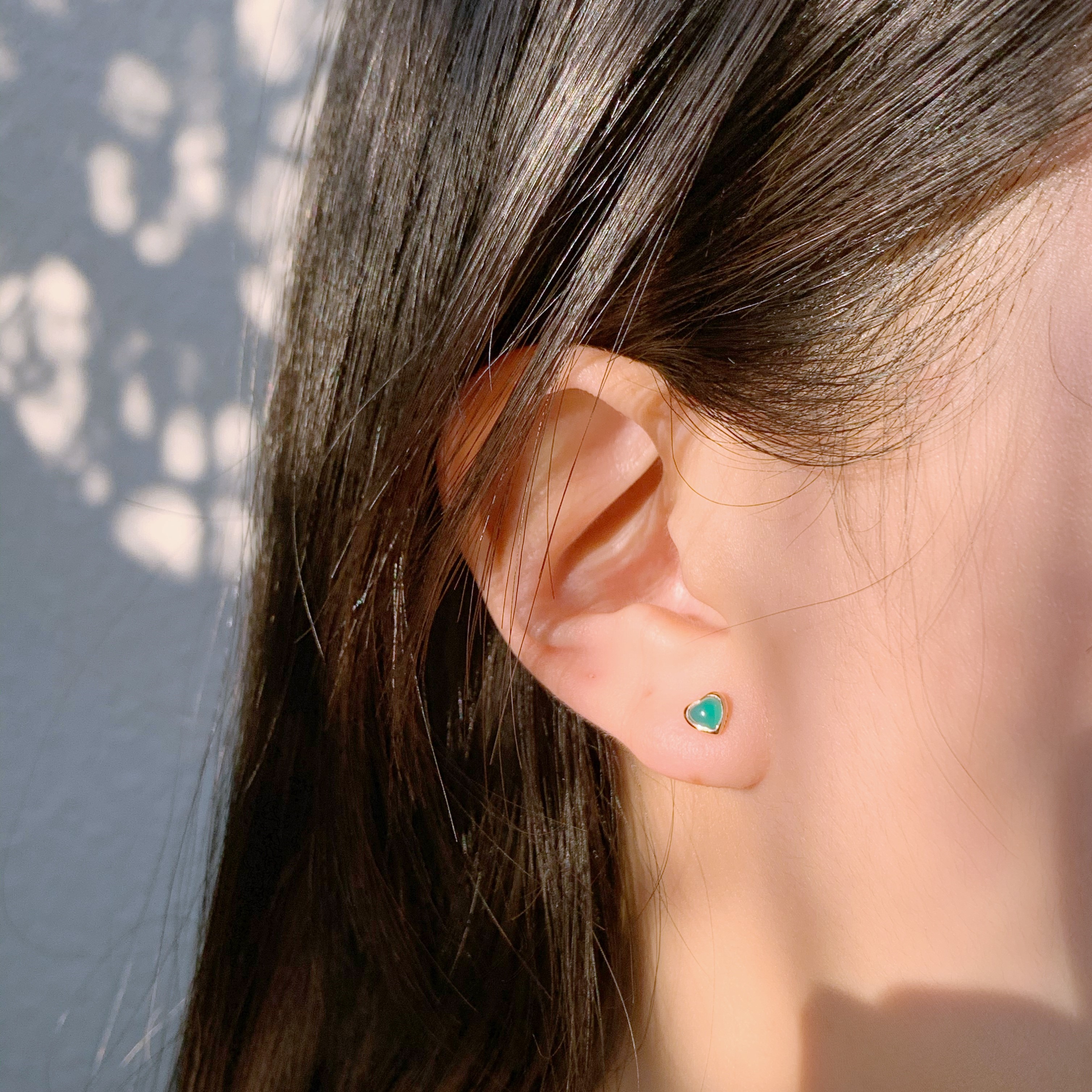 14K QQheart綠瑪瑙轉珠耳環