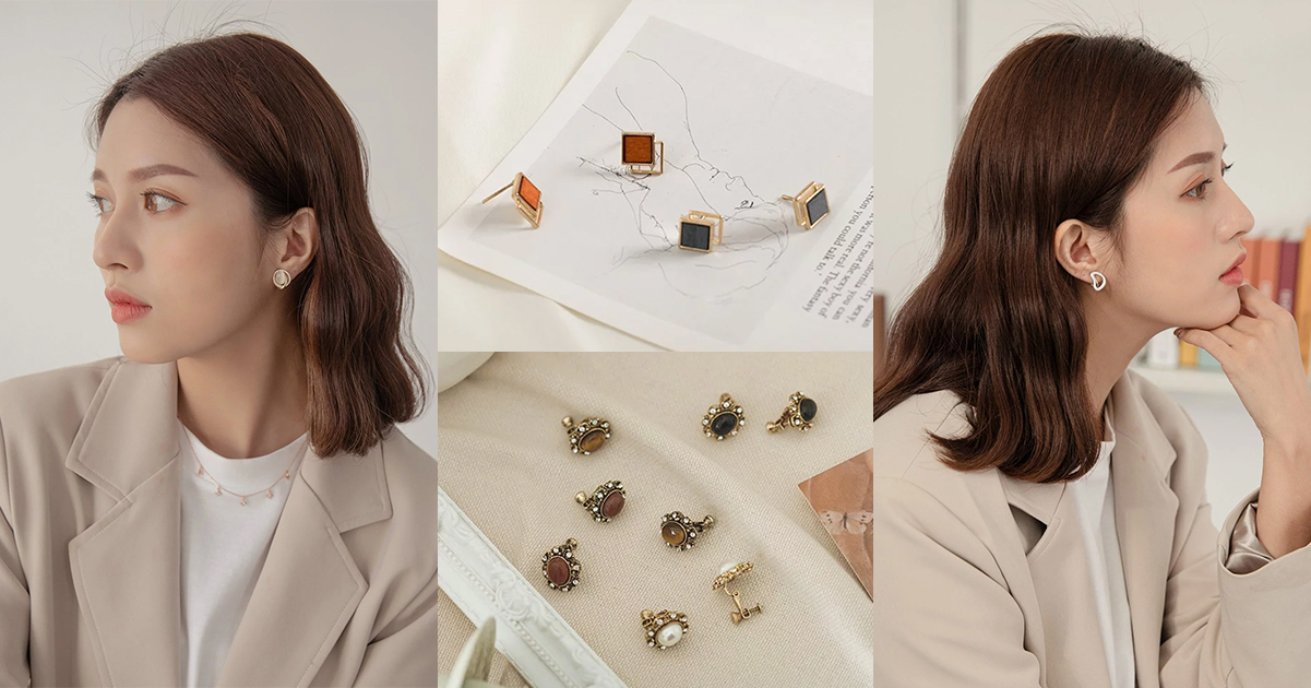 高領上衣搭配西裝外套，戴上貼耳耳環，讓飾品若隱若現，展現恰到好處的時尚