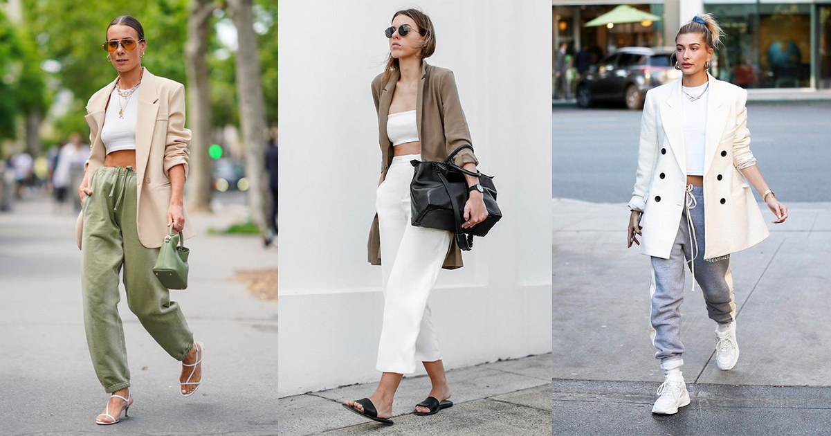 短版上衣搭配西裝外套，時尚又帶點性感，適合梨型身形的人與嬌小女孩