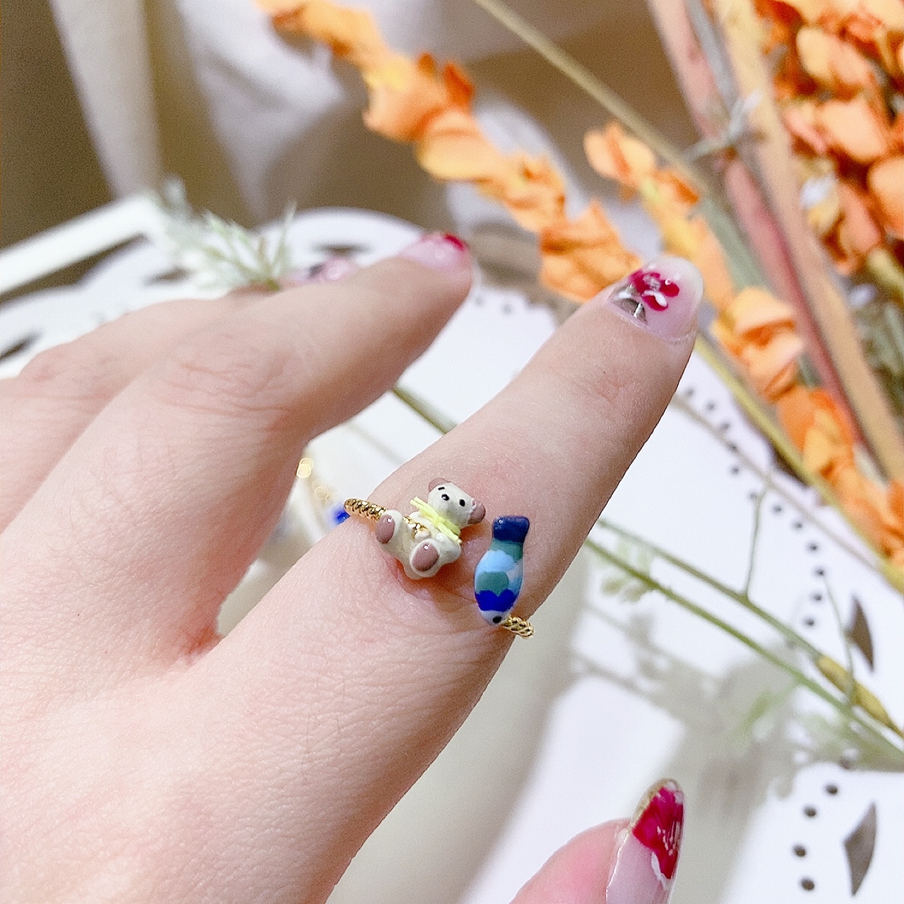 [日本手制] Ayatorie 釣魚中的熊仔耳環/戒指