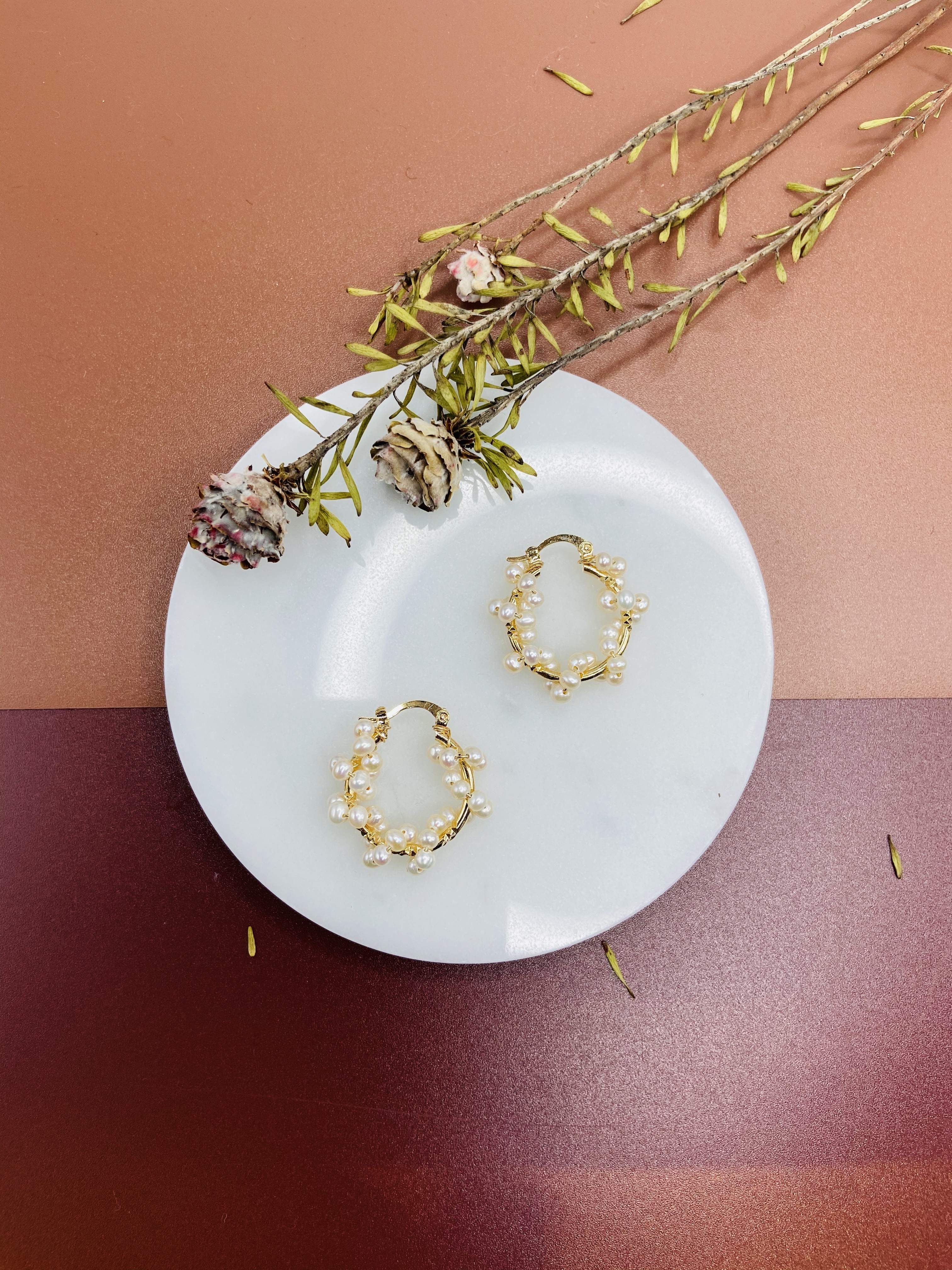 COLE COOL天然淡水珍珠14KGF圈圈耳環