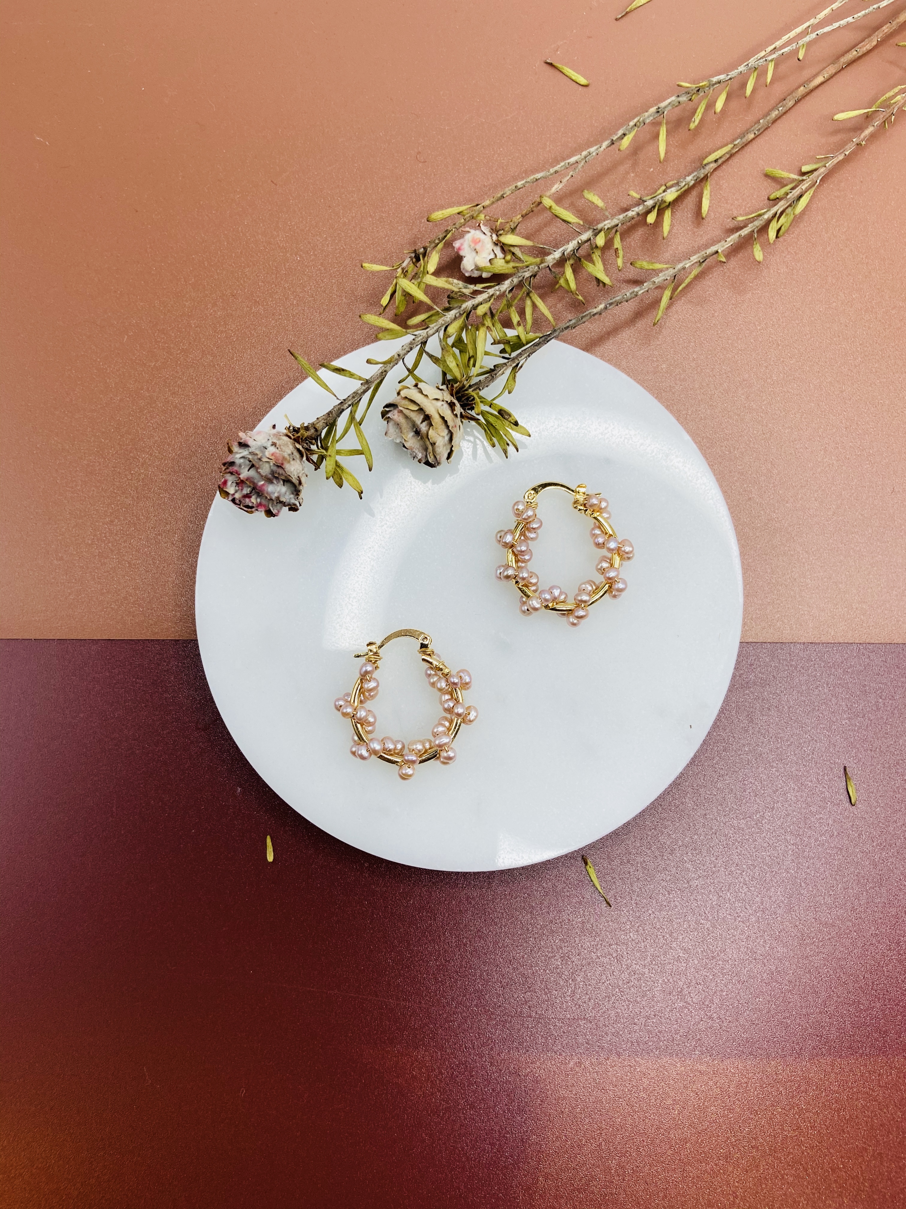 COLE COOL天然淡水珍珠14KGF圈圈耳環