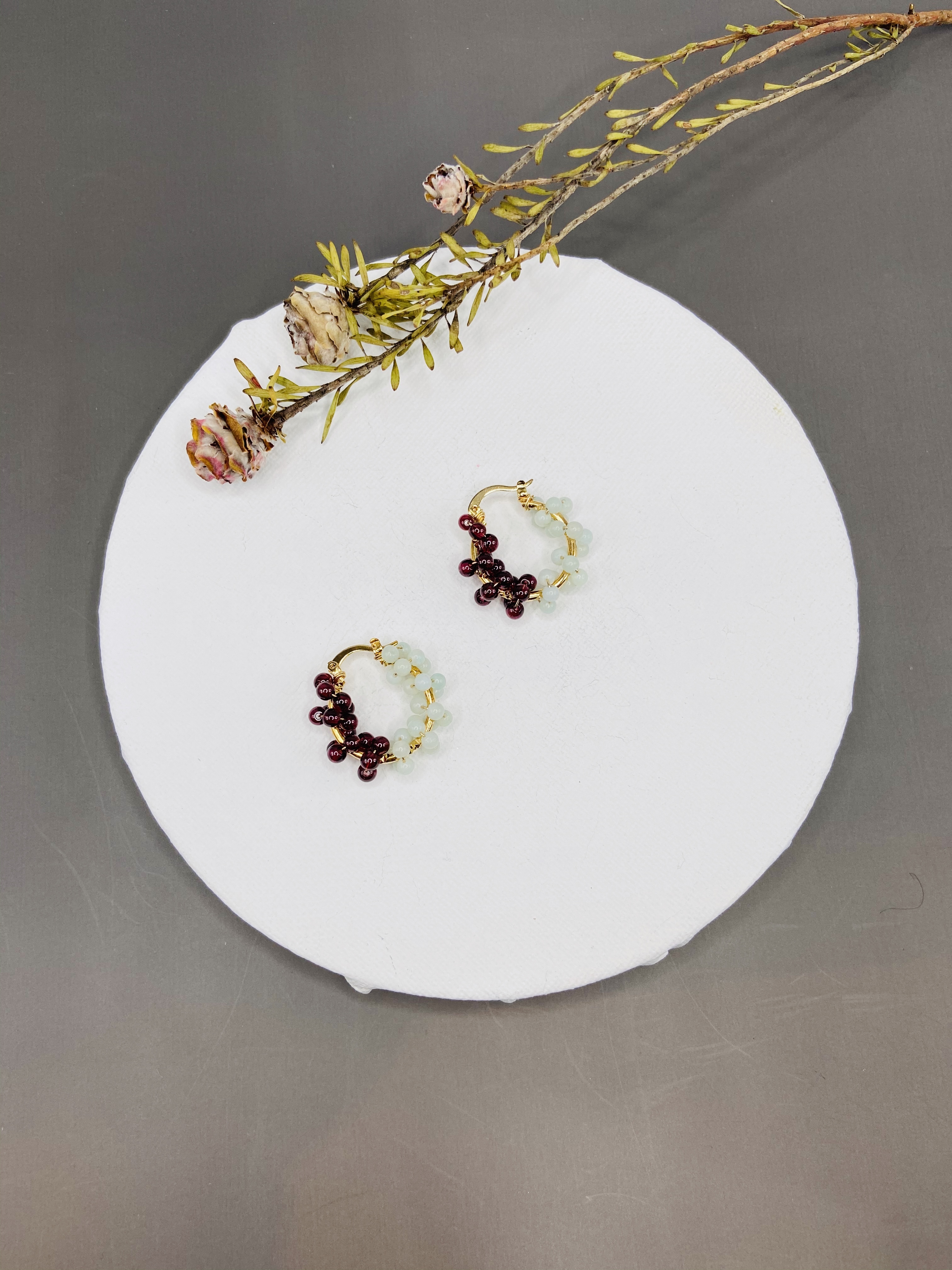 COLE COOL天然石14KGF雙色圈圈耳環