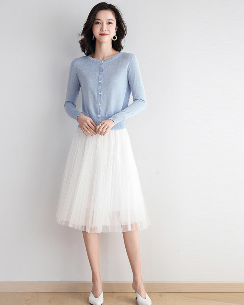 DEER.W 短版金絲針織外套上衣 藍色