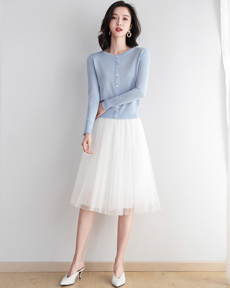 DEER.W 短版金絲針織外套上衣 藍色