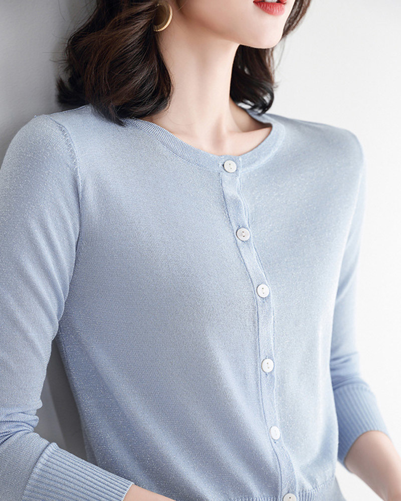 DEER.W 短版金絲針織外套上衣 藍色