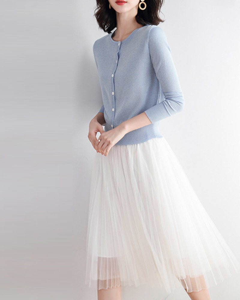 DEER.W 短版金絲針織外套上衣 藍色