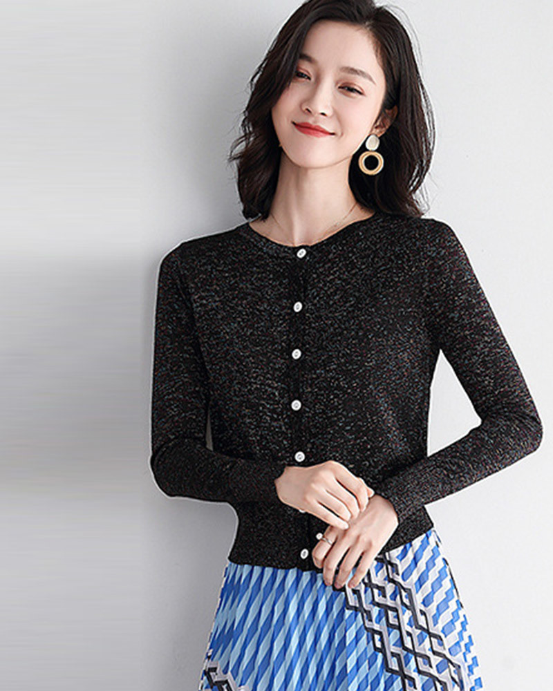 DEER.W 短版金絲針織外套上衣 黑色