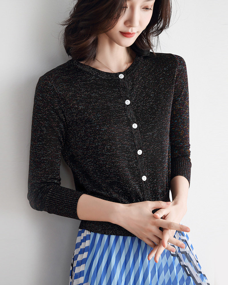 DEER.W 短版金絲針織外套上衣 黑色