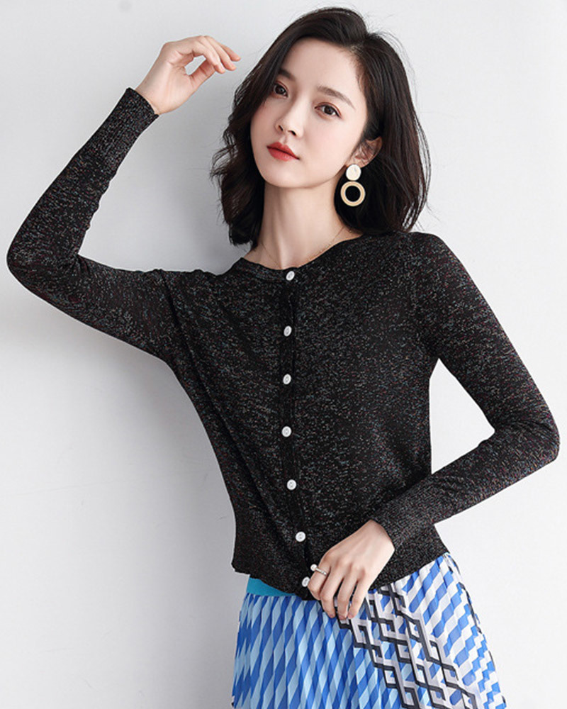 DEER.W 短版金絲針織外套上衣 黑色