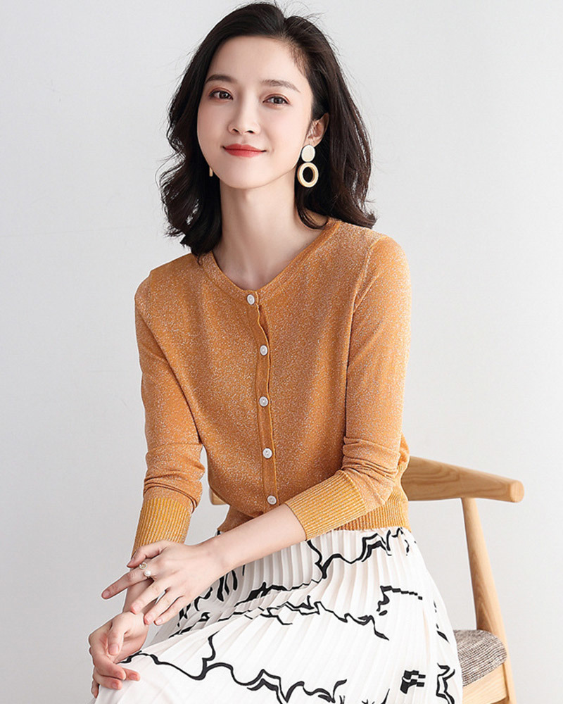 DEER.W 短版金絲針織外套上衣 橙色