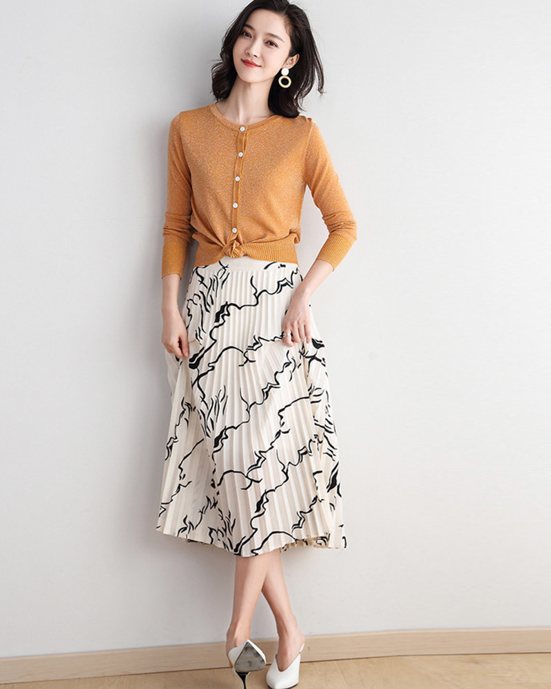 DEER.W 短版金絲針織外套上衣 橙色