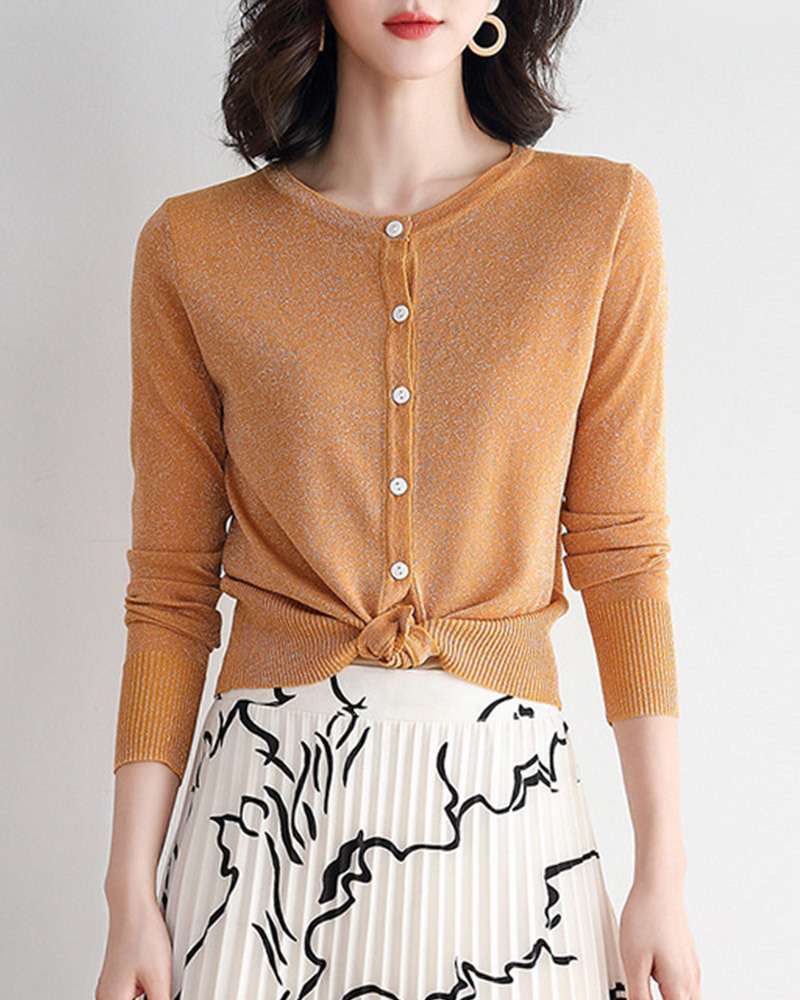 DEER.W 短版金絲針織外套上衣 橙色