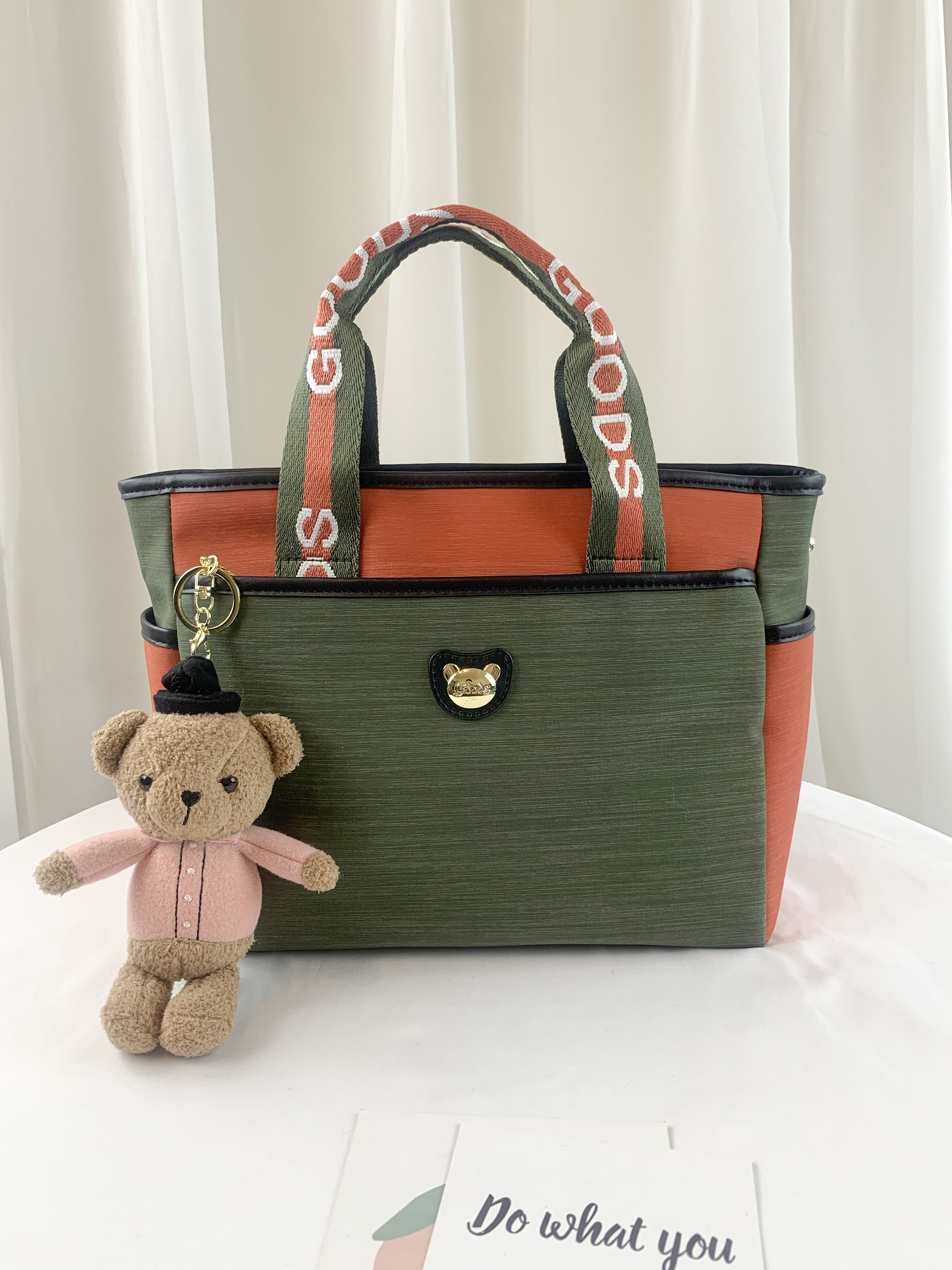 GOODS 橘綠拼色 防潑水手提包 / 側背包 #2745