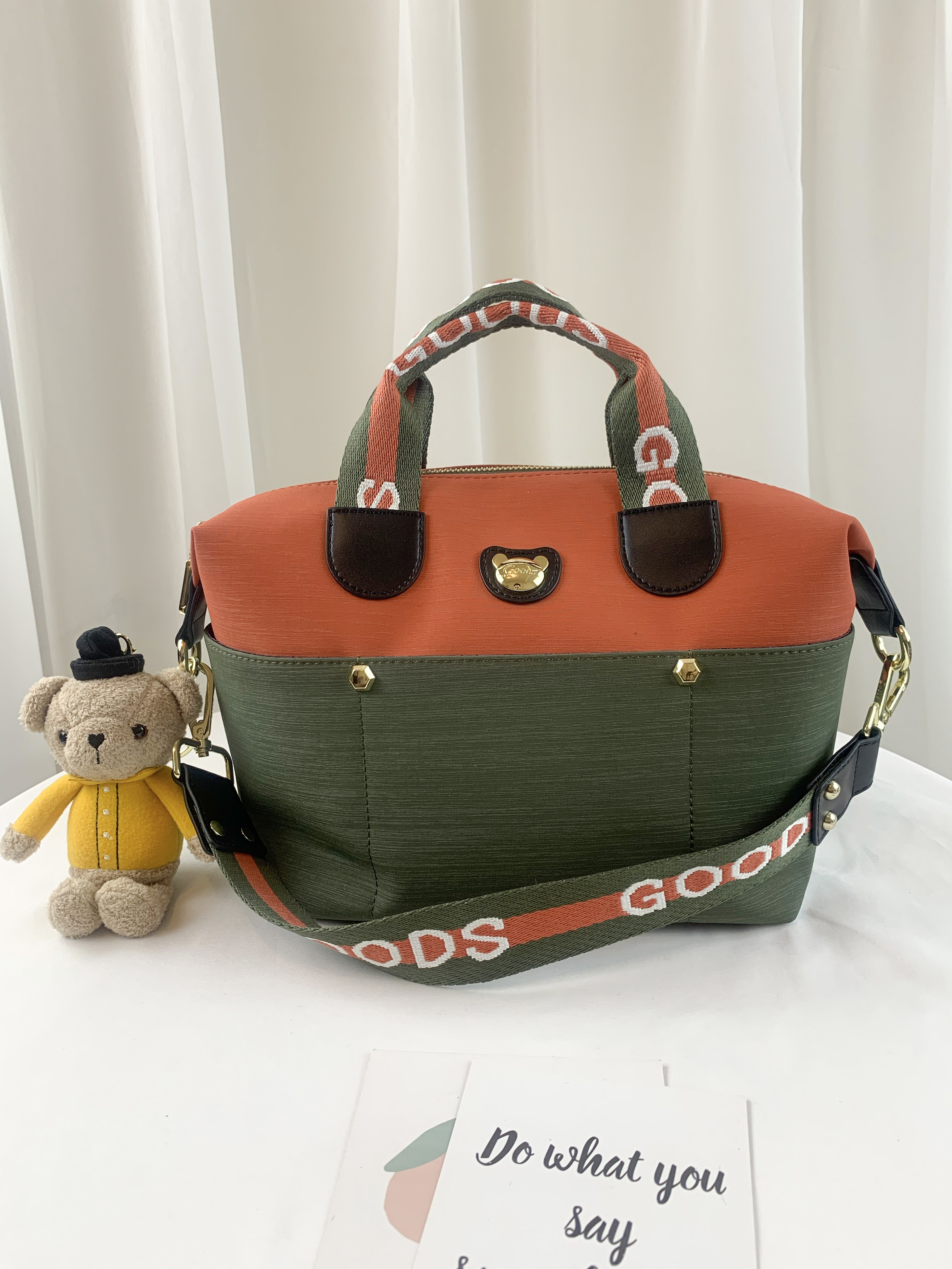 GOODS 橘綠拼色 防潑水手提包 / 側背包 #2748