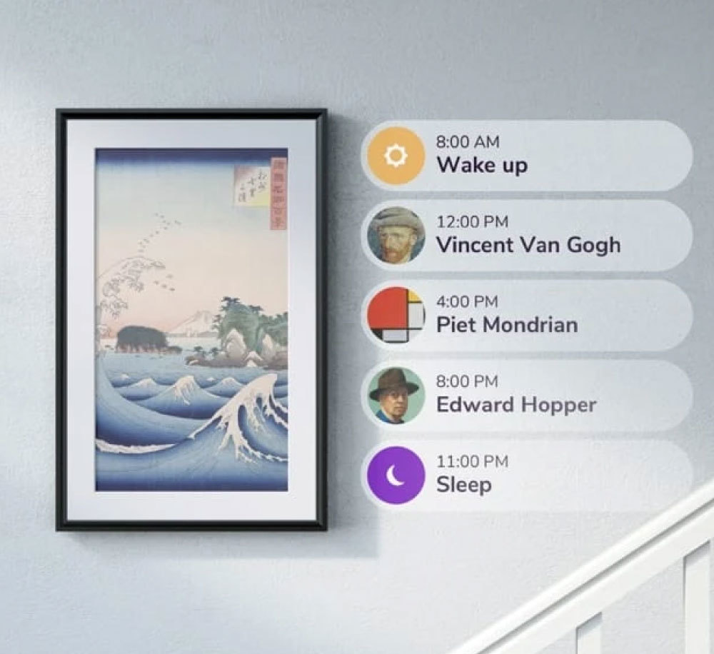 可自己設定MEURAL CANVAS的播放清單， 讓每小時播放著不同的作品