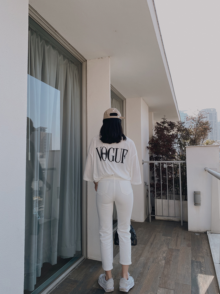 直筒高磅牛仔白褲