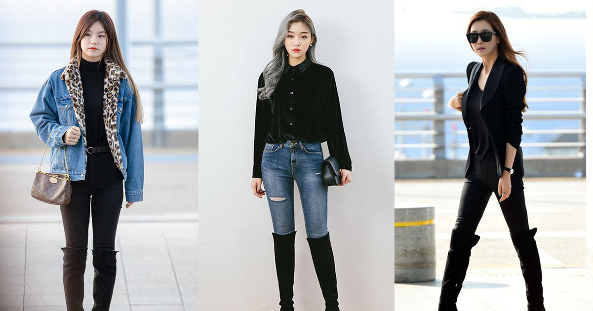 緊身長褲搭配貼腿型長靴能在視覺上拉長腿型，讓腿看起來更加修長