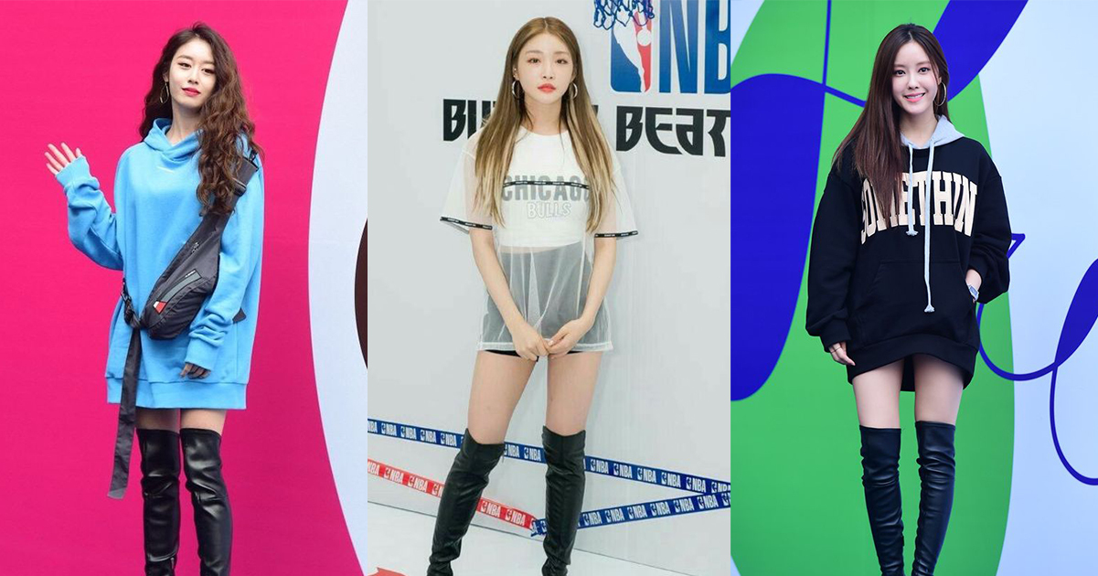 寬鬆上衣搭配過膝長靴，打造隨性性感風，運用針織毛衣或大學T配上長靴，既修飾身型又拉長腿部線條