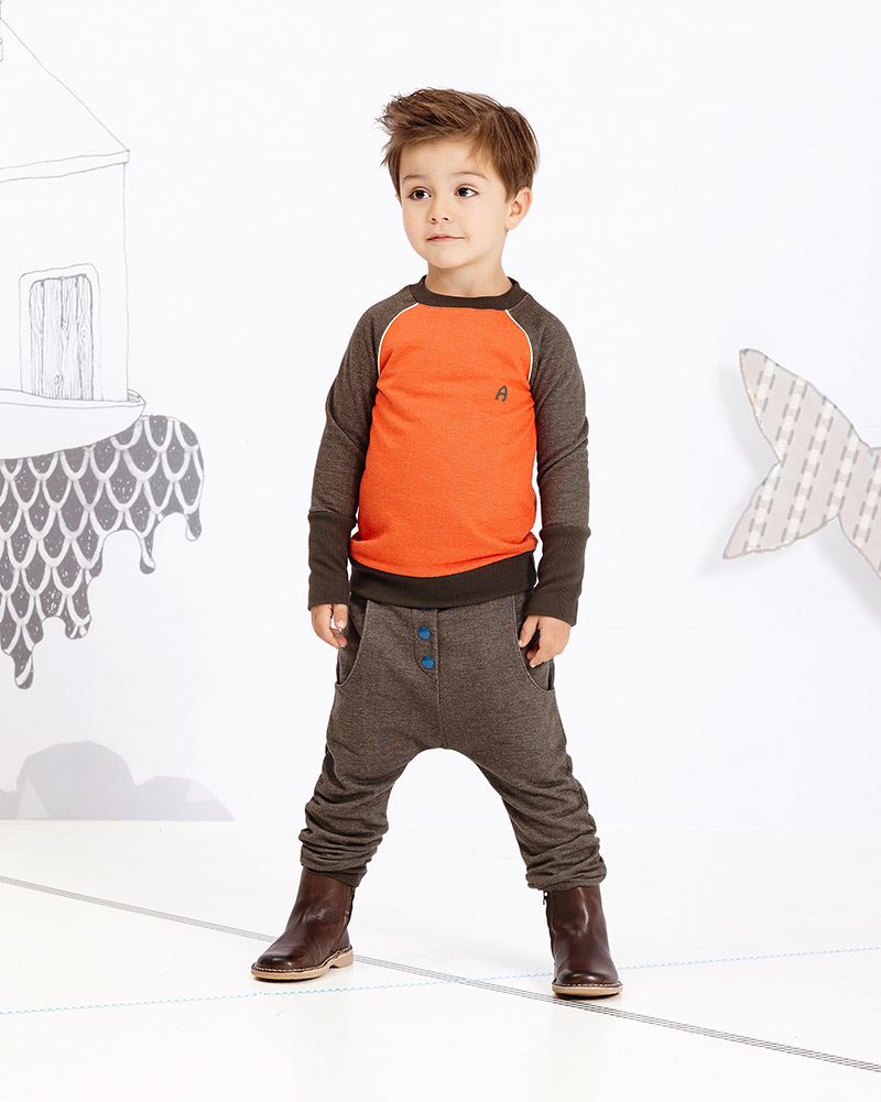 〖 Albababy 〗咖啡藍鈕釦刷毛長褲