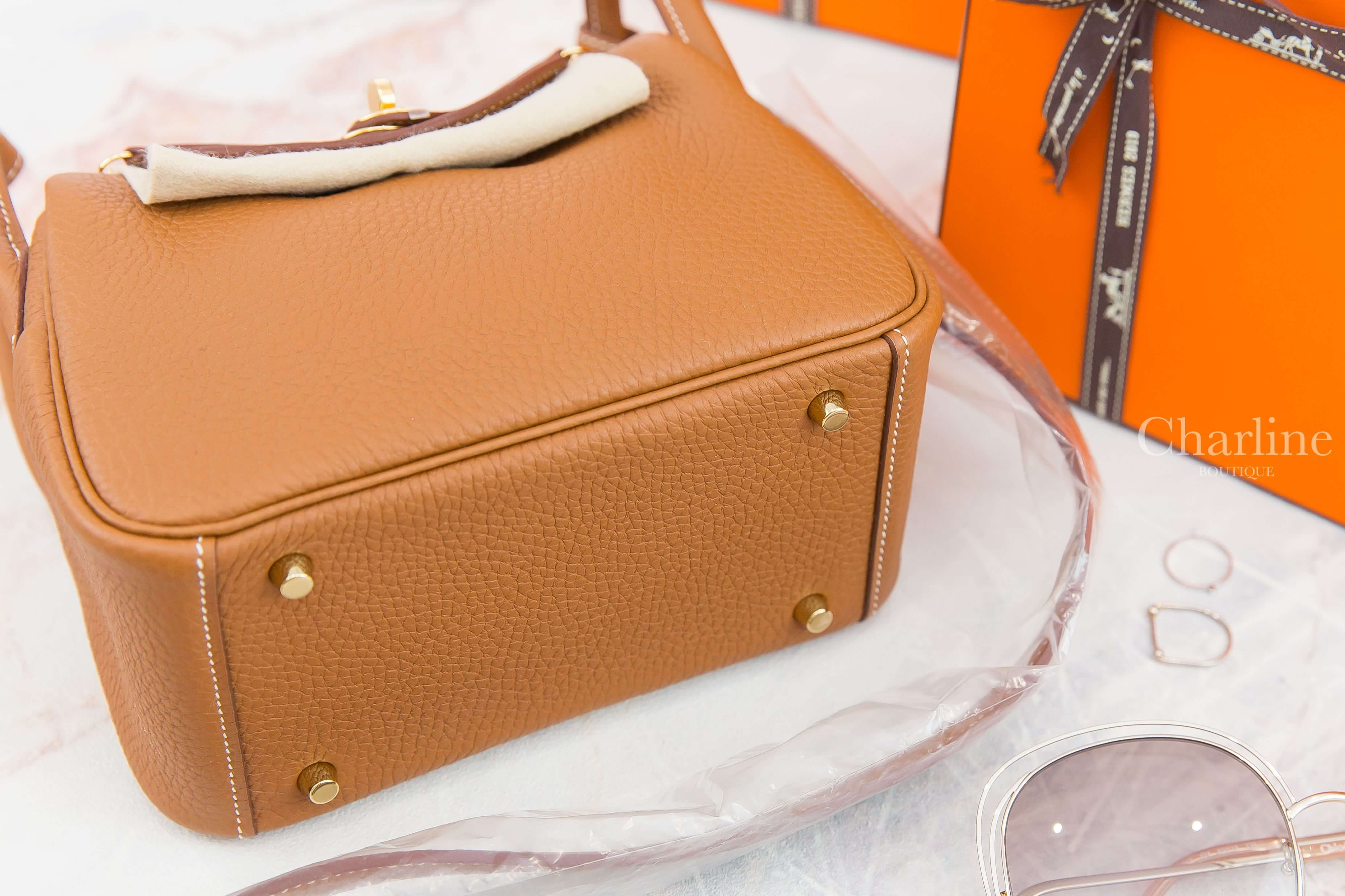 Hermès Lindy Mini 37 Gold Taurillon Clemence Z刻焦糖色金釦-Charline Boutique 精品代購