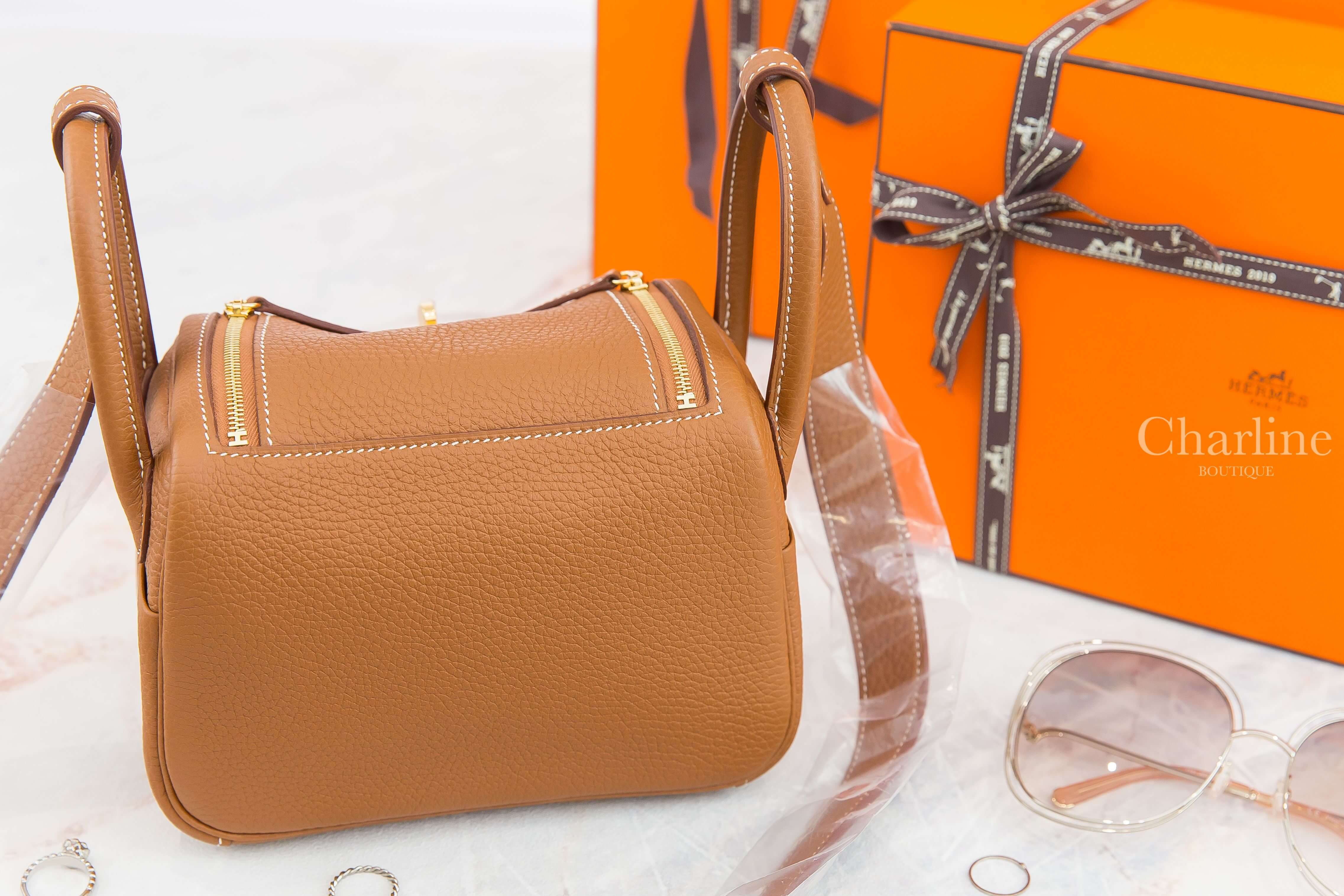 Hermès Lindy Mini 37 Gold Taurillon Clemence Z刻焦糖色金釦-Charline Boutique 精品代購