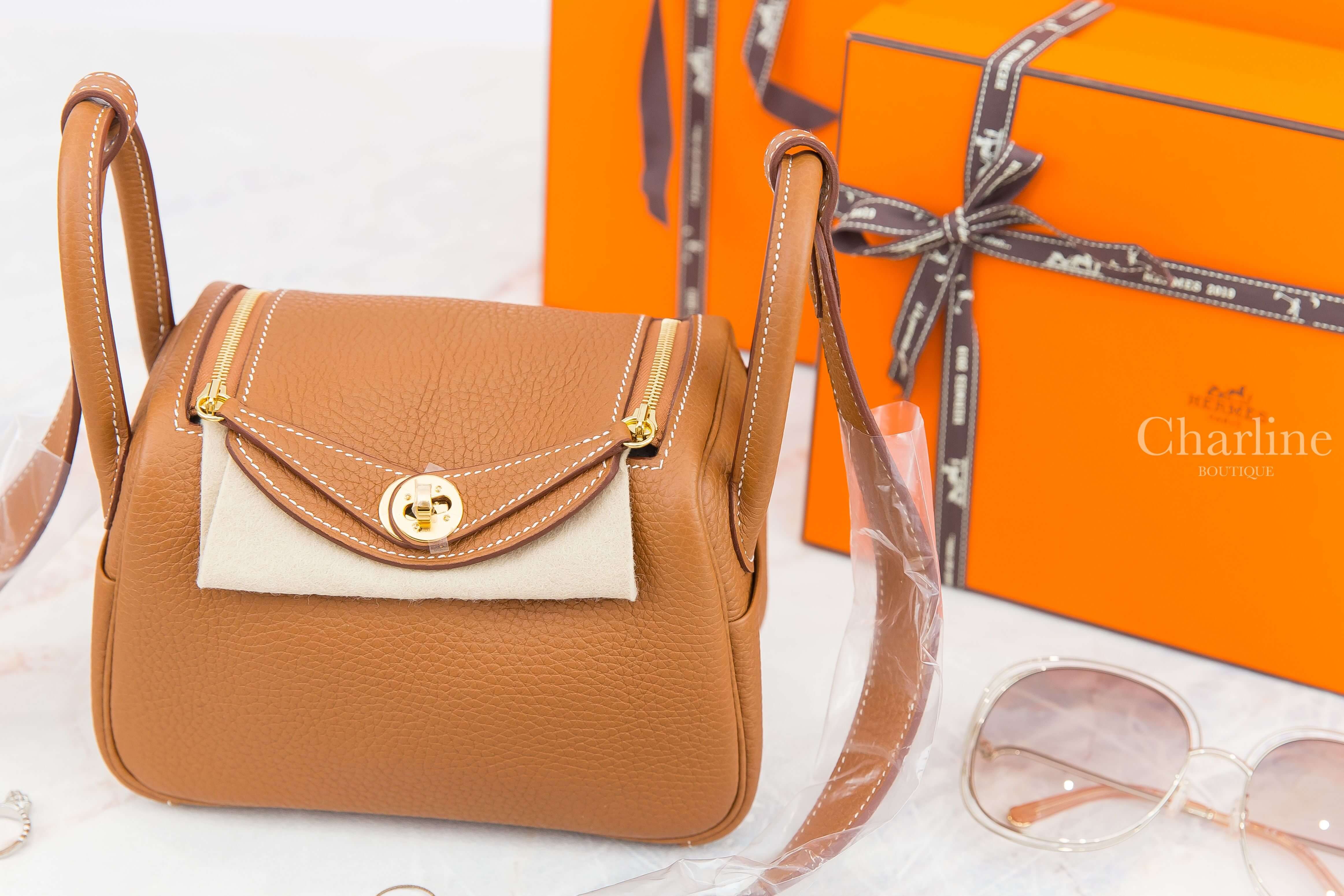 Hermès Lindy Mini 37 Gold Taurillon Clemence Z刻焦糖色金釦-Charline Boutique 精品代購