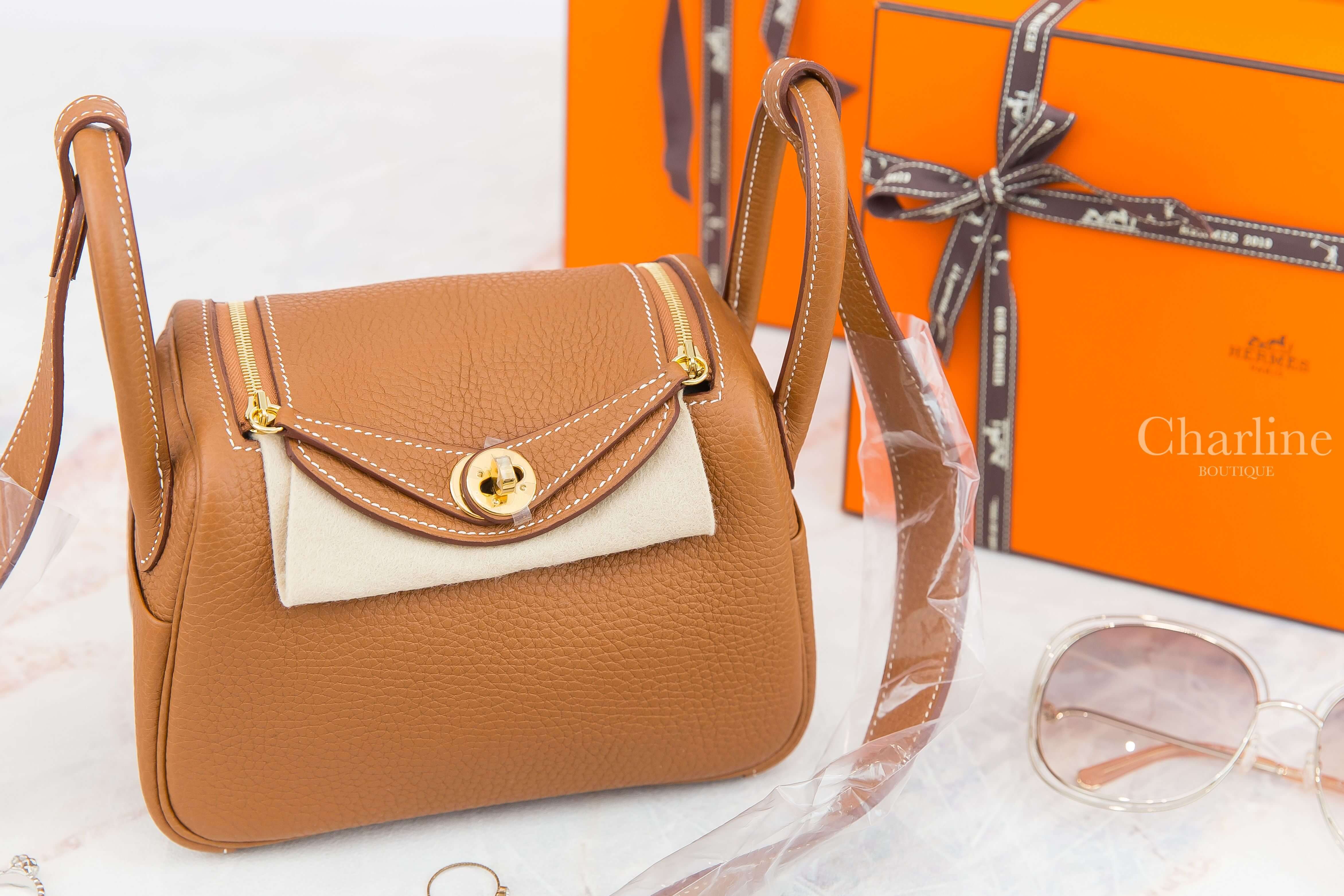 Hermès Lindy Mini 37 Gold Taurillon Clemence Z刻焦糖色金釦-Charline Boutique 精品代購