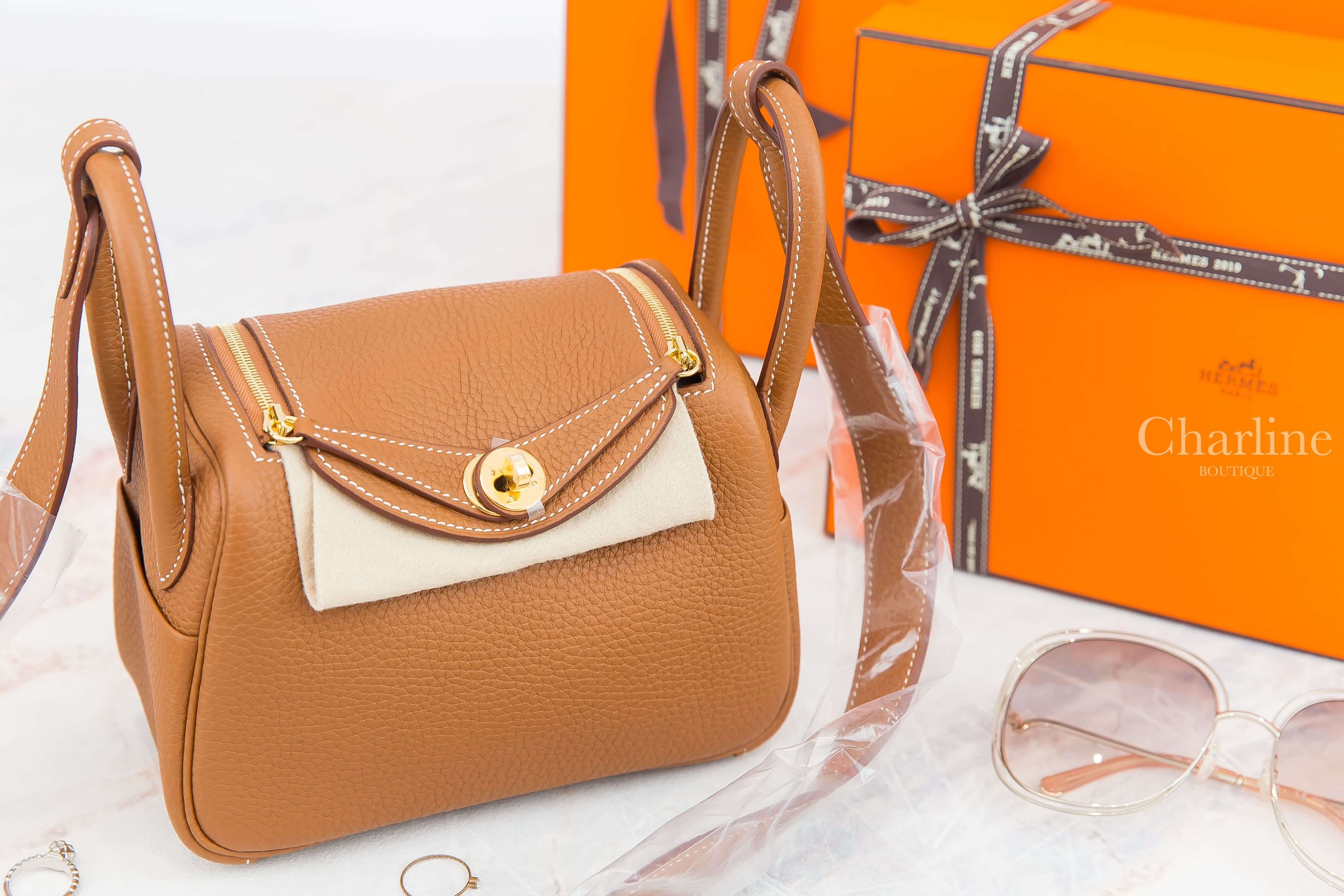 Hermès Lindy Mini 37 Gold Taurillon Clemence Z刻焦糖色金釦-Charline Boutique 精品代購