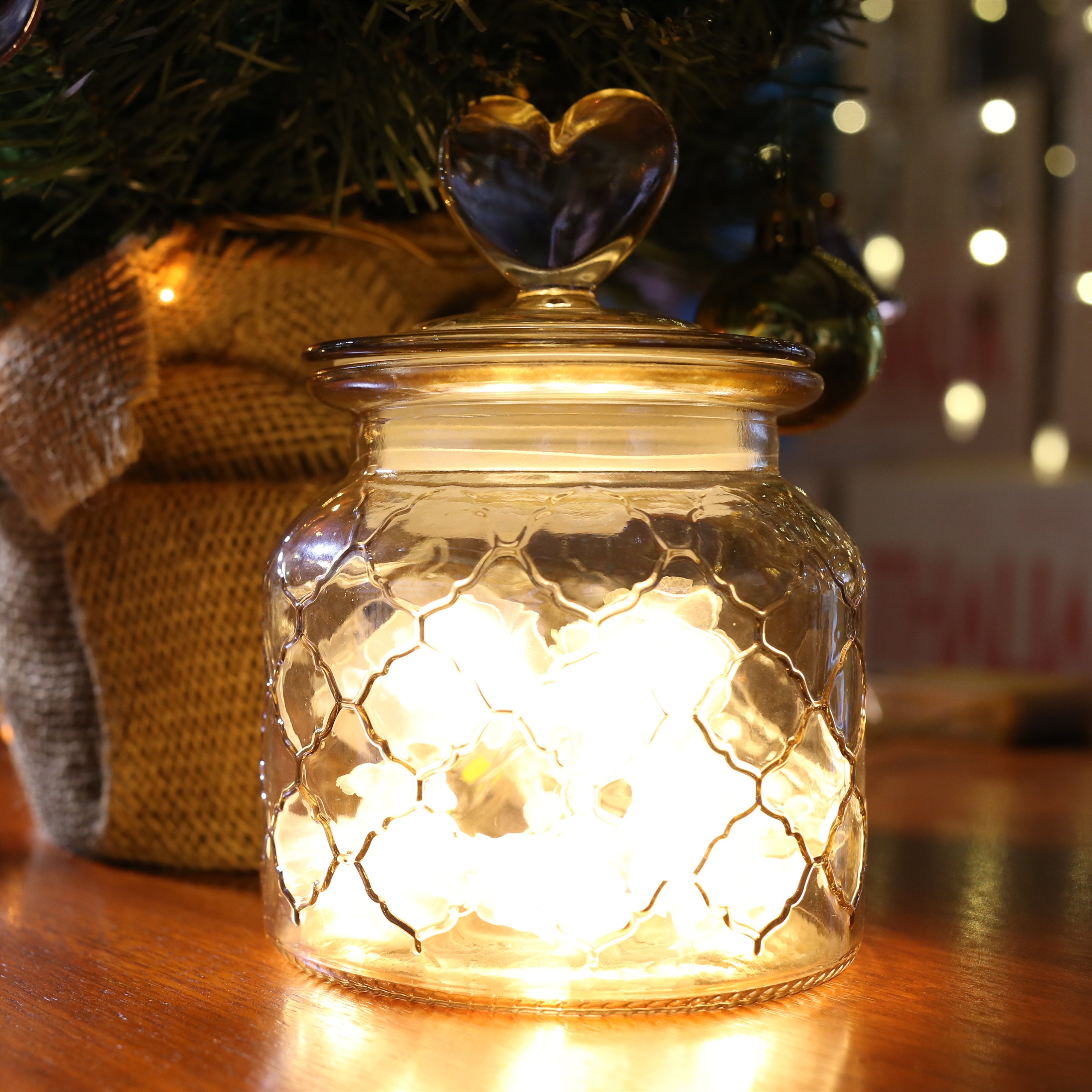 琥珀色愛心網格玻璃密封罐 |儲物罐 | 零食瓶