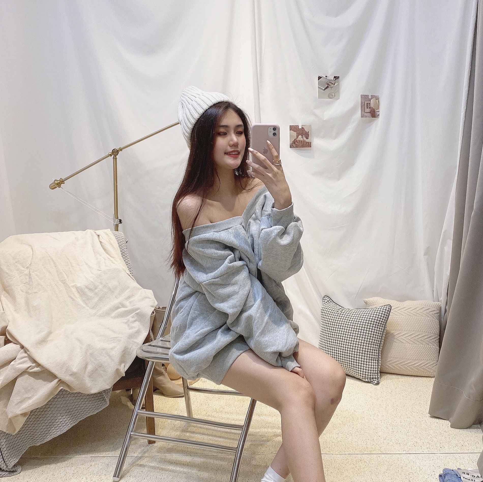 抓皺v領澎袖大T/二色