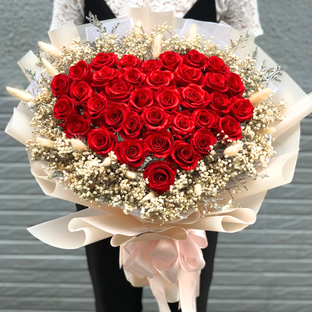 |愛心形36朵永生紅玫瑰花束-情人節禮物-求婚花束-特大|