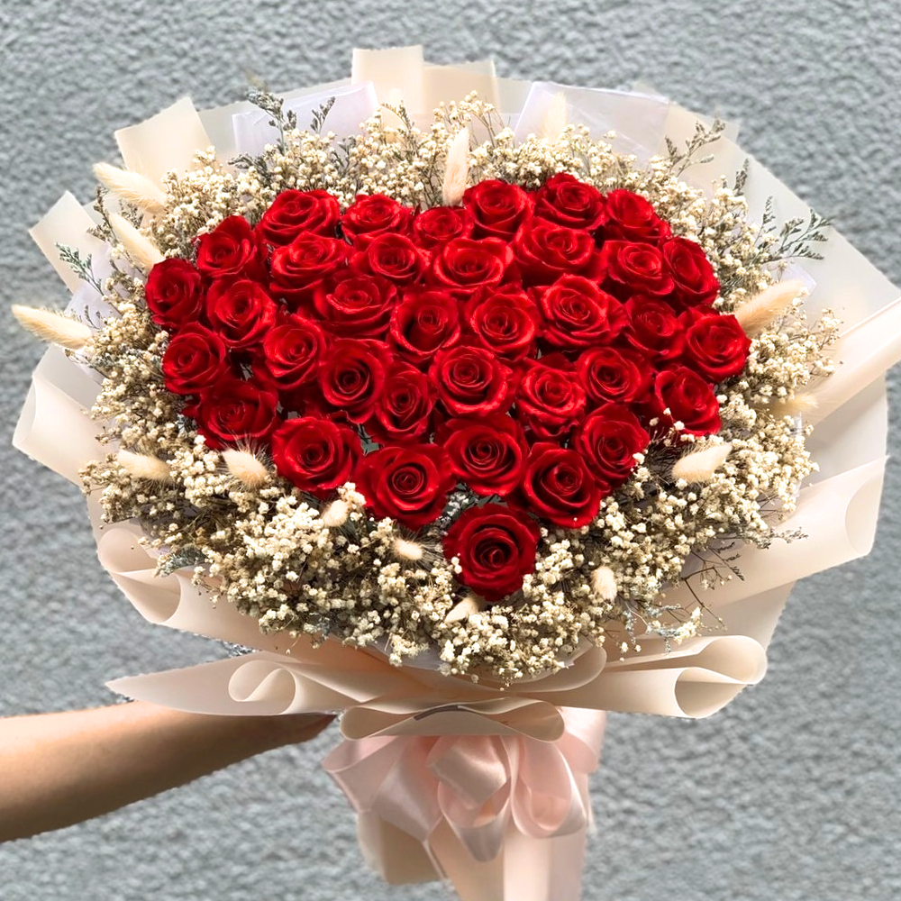 |愛心形36朵永生紅玫瑰花束-情人節禮物-求婚花束-特大|