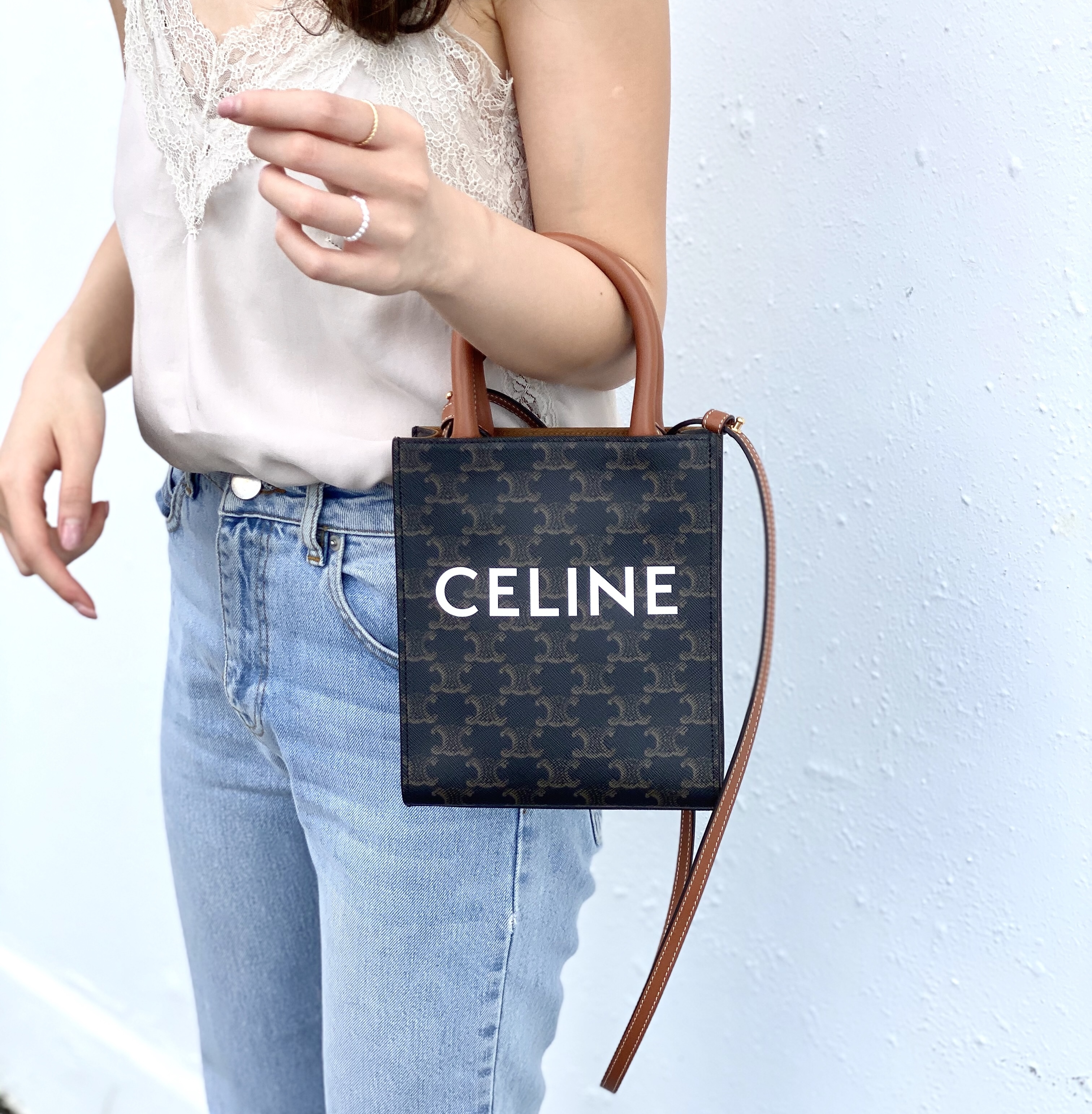 Celine, Bags, Mini Vertical Cabas In Triomphe Canvas And Calfskin With  Celine Print